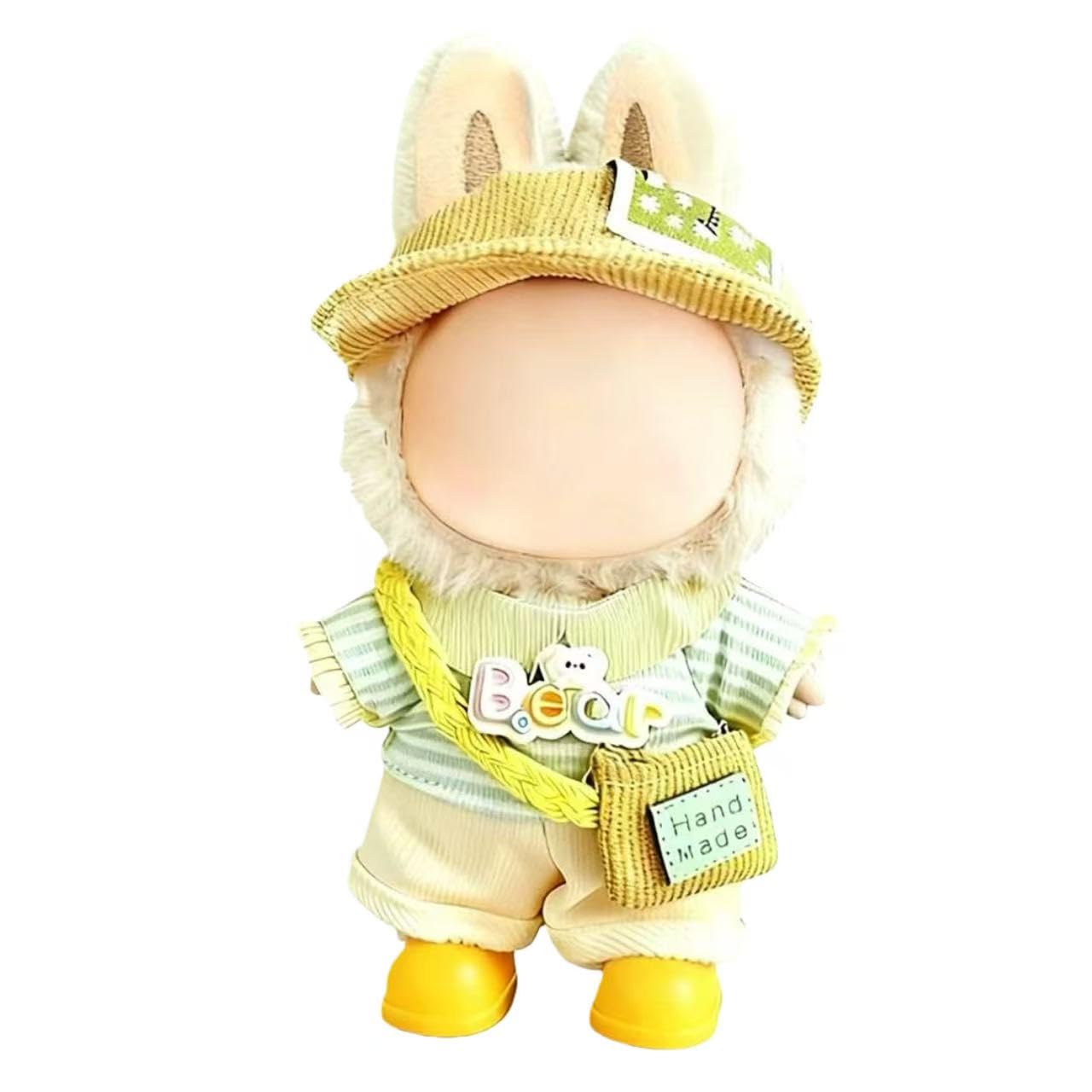 VVQUI 17cm Doll Clothes – 6-Piece Yellow Outfit Set with Hat, Shirt, Pant, Shoes, Glasses & Backpack