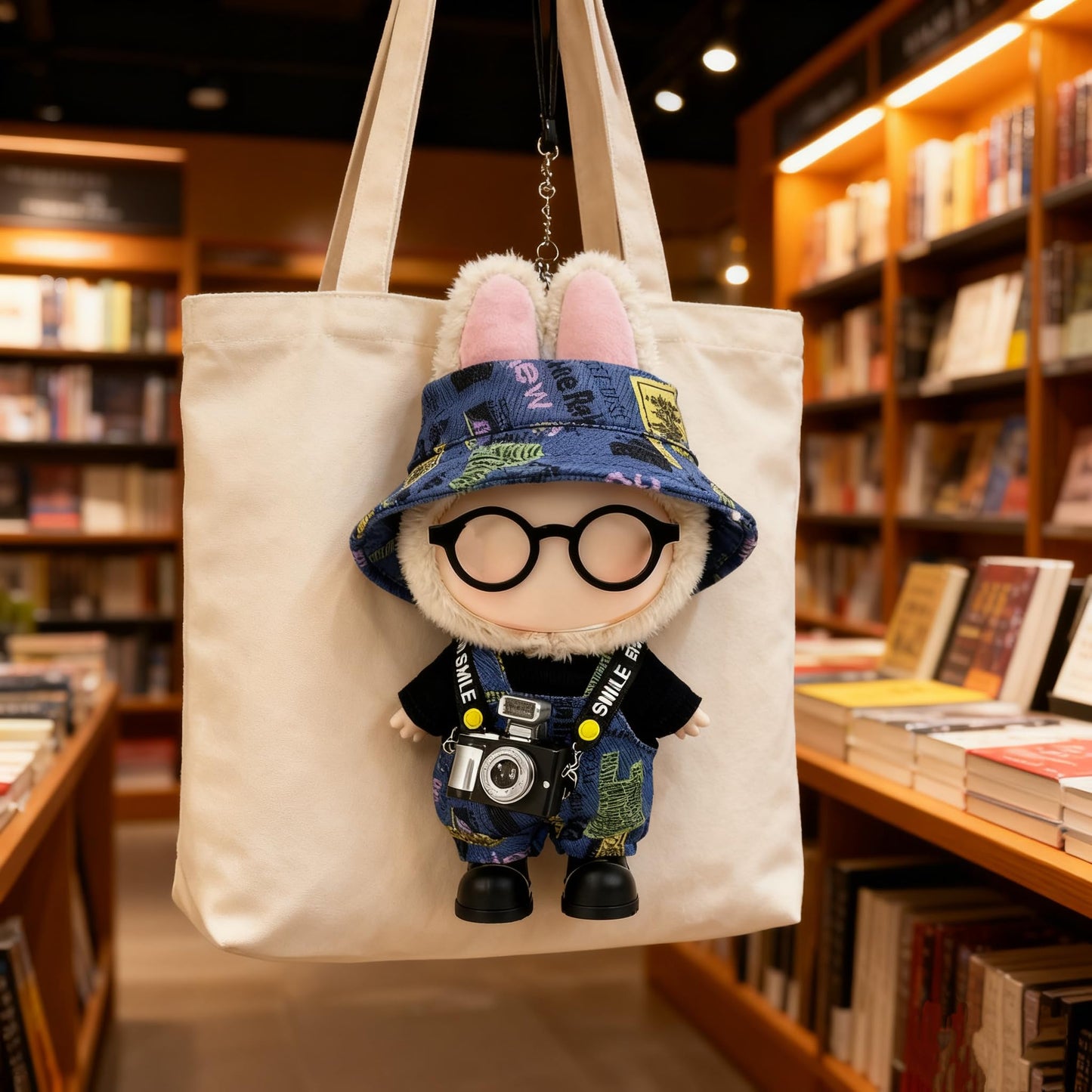 VVQUI 17cm Doll Clothes 6-Piece Set Graffiti Blue Hat Overalls Shirt Camera Glasses Shoes