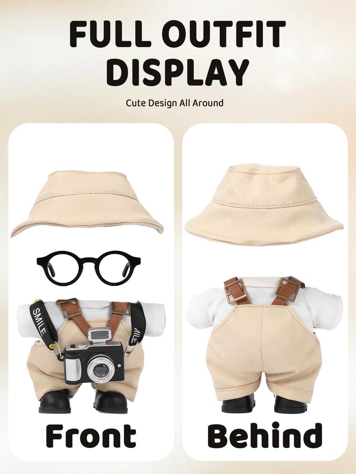 VVQUI 17cm Doll Clothes Set – Hat, Overalls, Shirt, Shoes, Glasses & Camera for 17cm Dolls