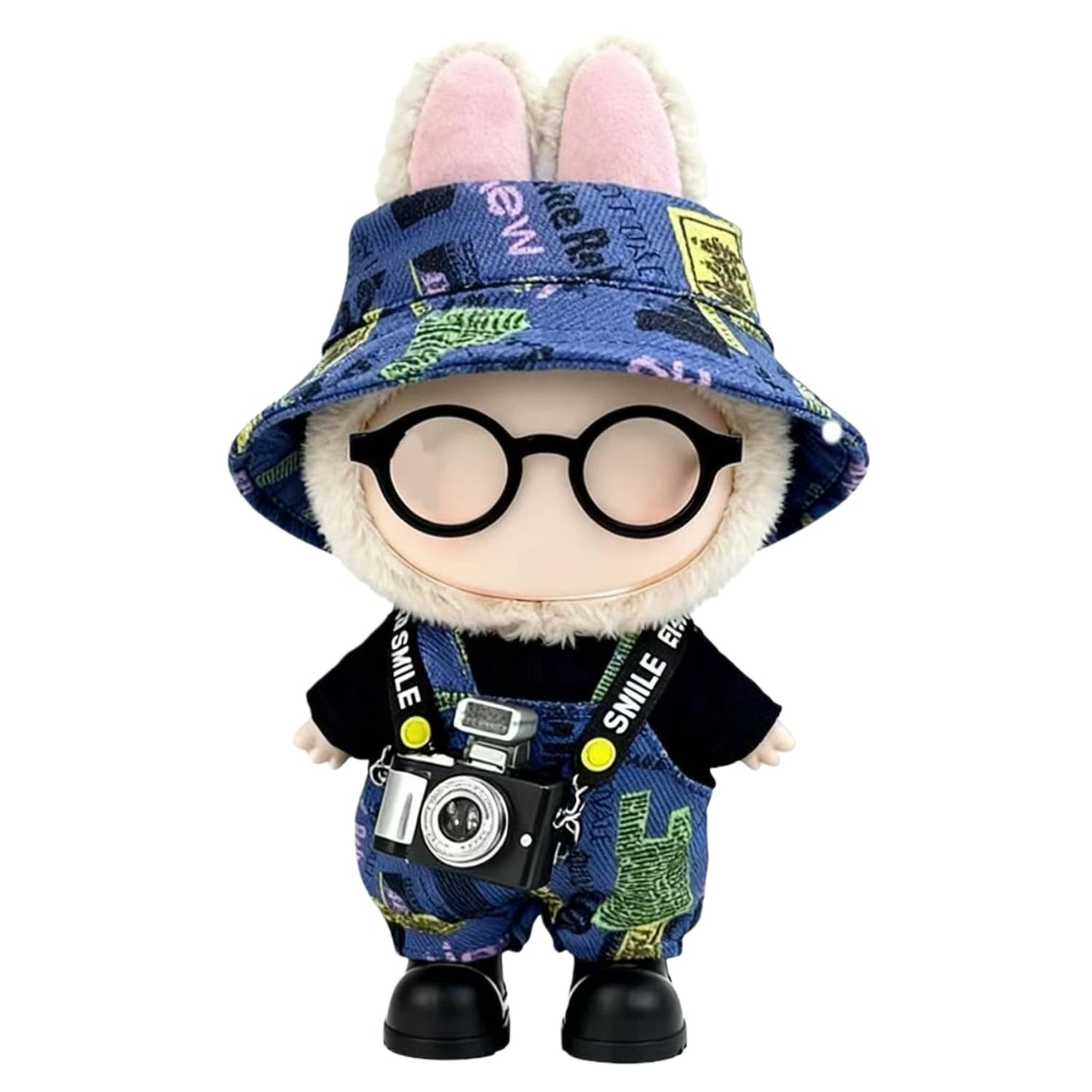 VVQUI 17cm Doll Clothes 6-Piece Set Graffiti Blue Hat Overalls Shirt Camera Glasses Shoes