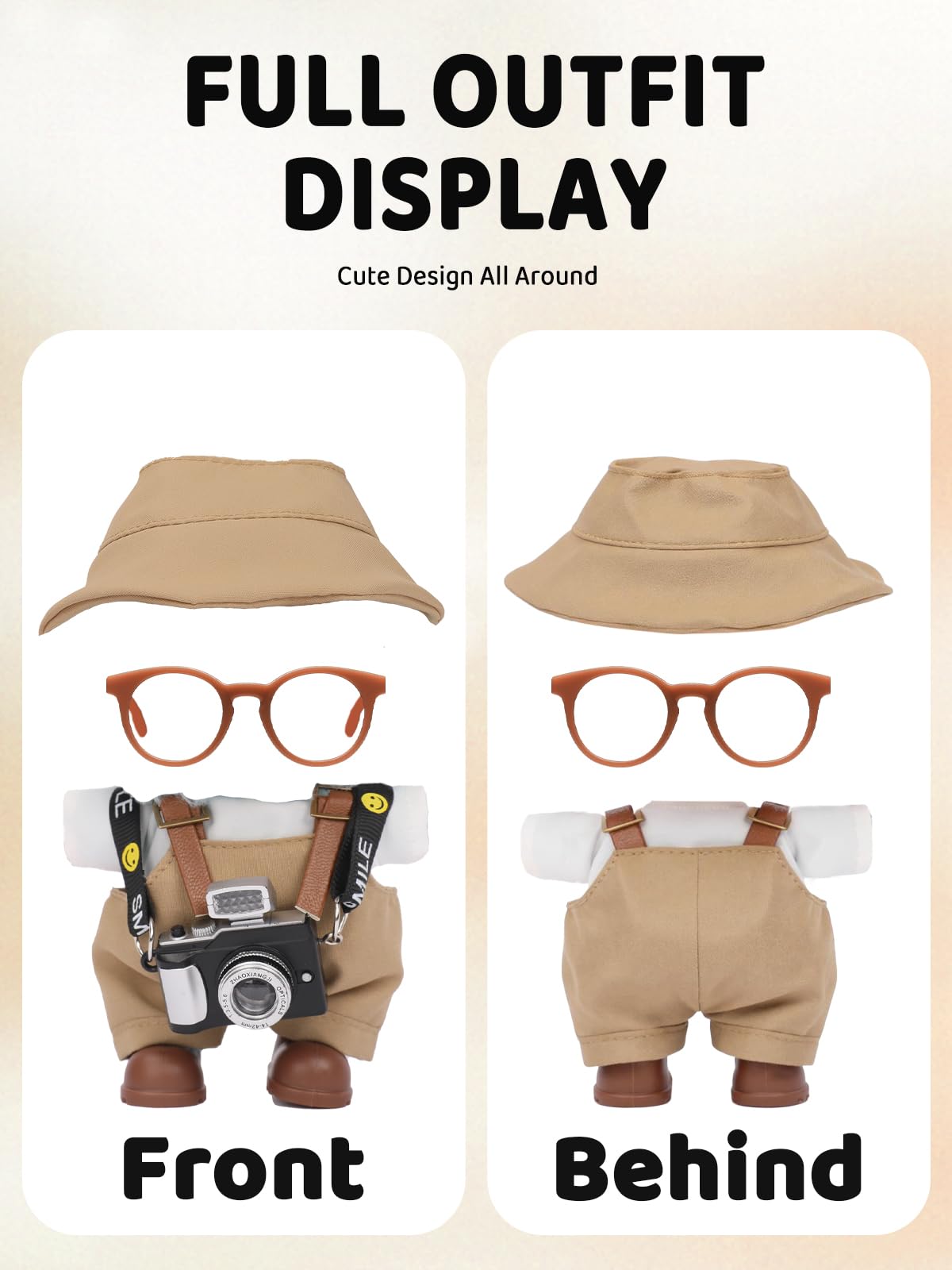 VVQUI 17cm Doll Clothes Set: Hat, Overalls, Shirt, Shoes, Glasses & Camera
