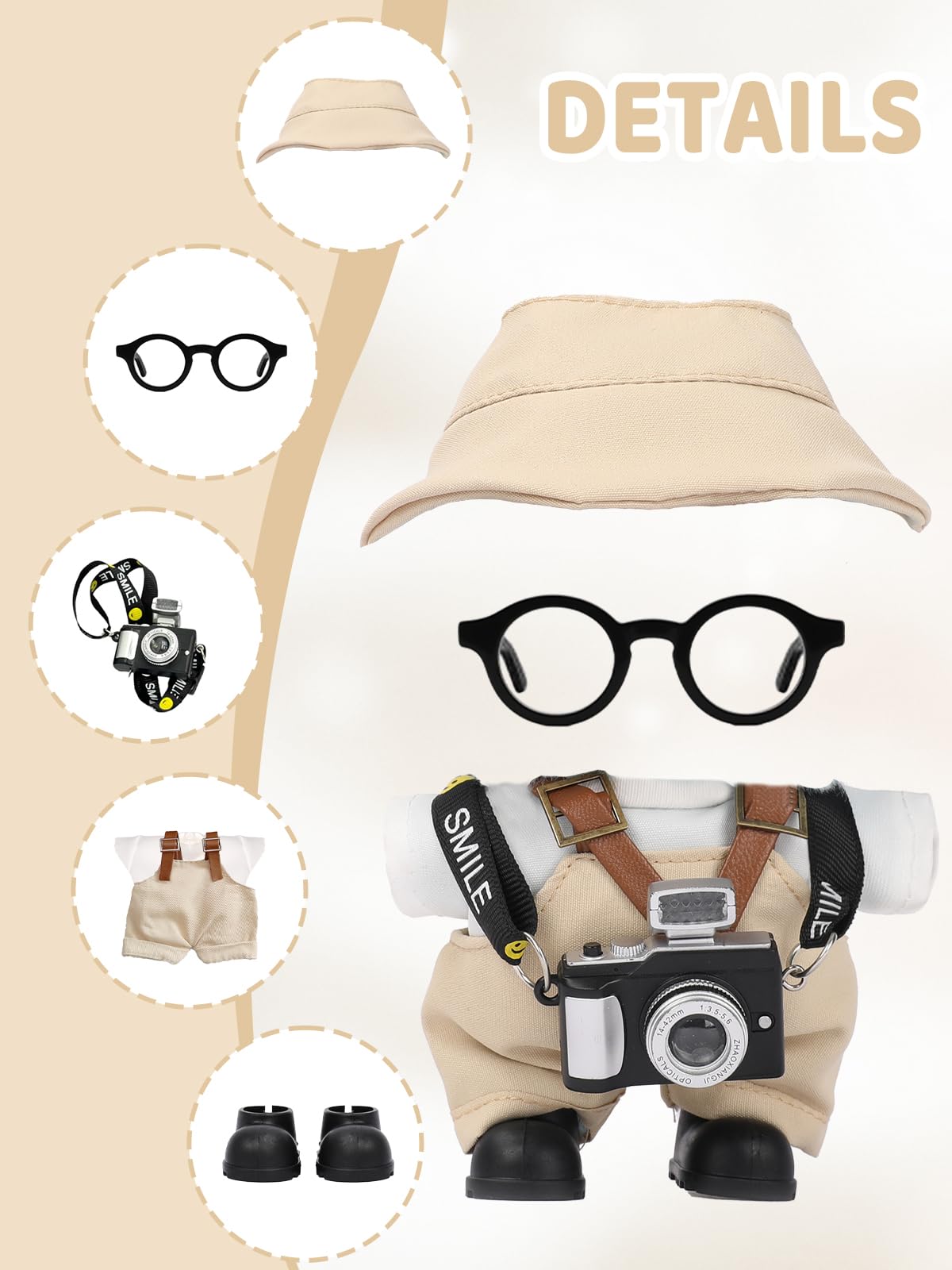 VVQUI 17cm Doll Clothes Set – Hat, Overalls, Shirt, Shoes, Glasses & Camera for 17cm Dolls