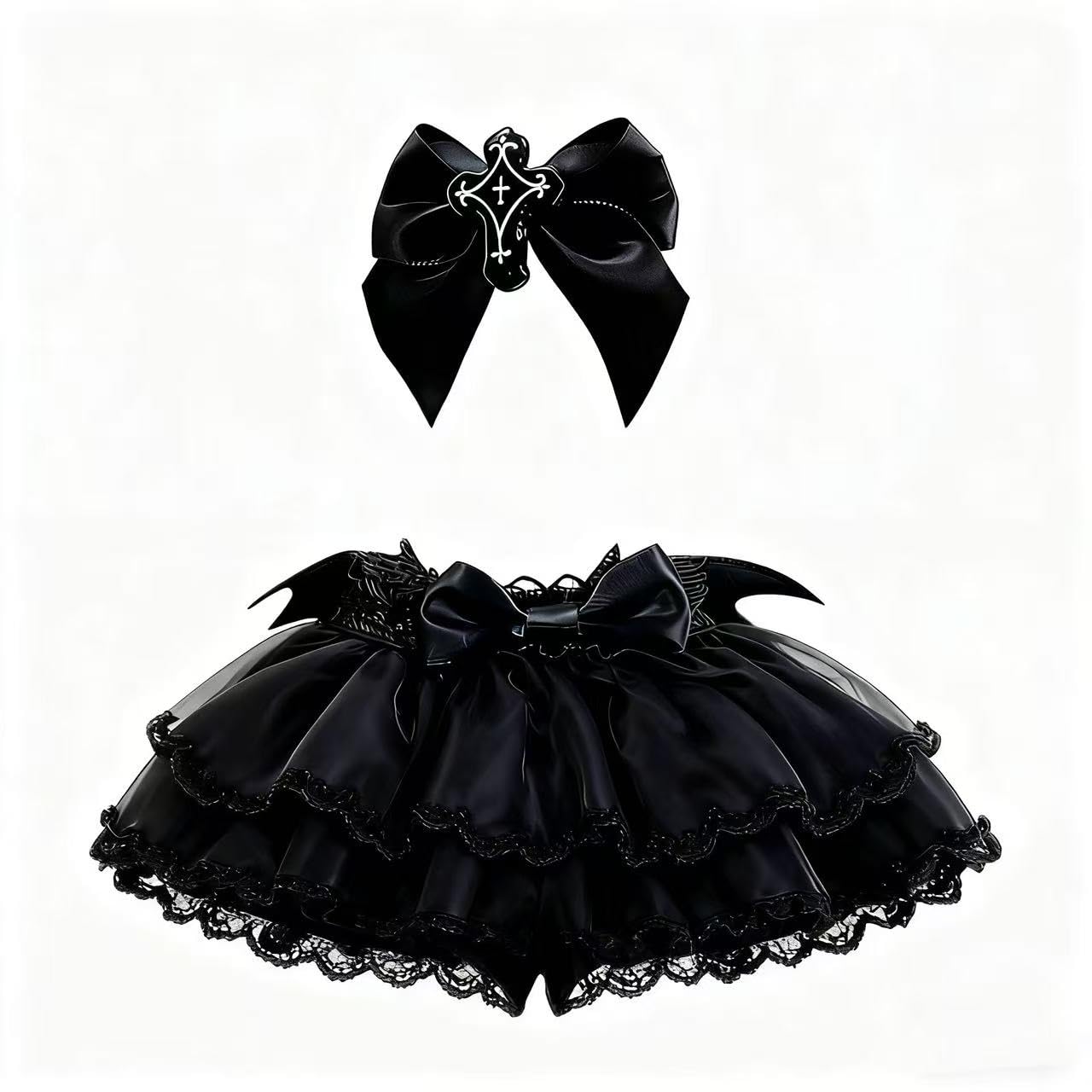 VVQUI 17cm Doll Clothes – Black Lace Dress with Devil Wings & Cross Bow | Premium 17cm Doll Outfit