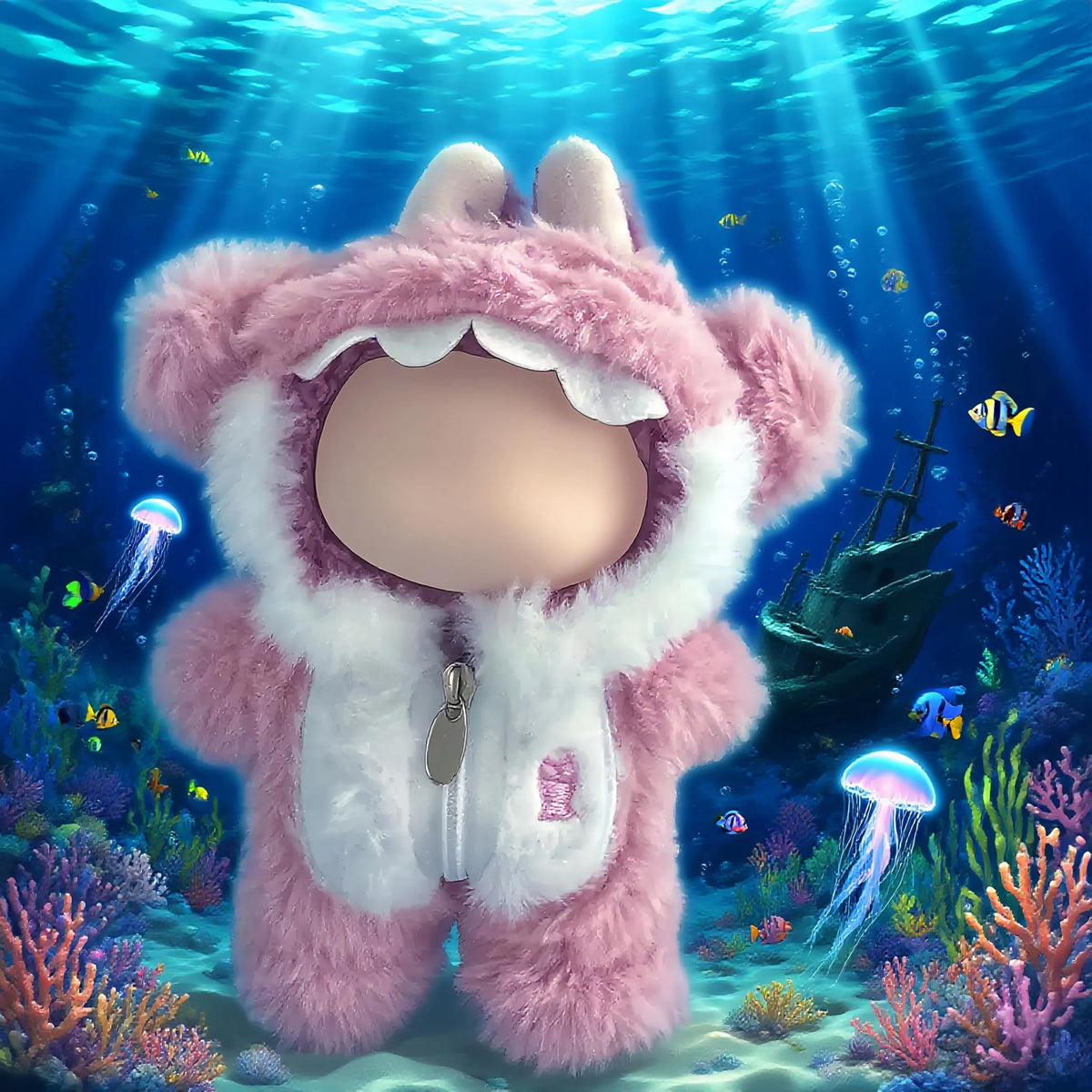 VVQUI 17cm Doll Clothes Set – Blue & Pink Shark Jumpsuits for 17cm Dolls