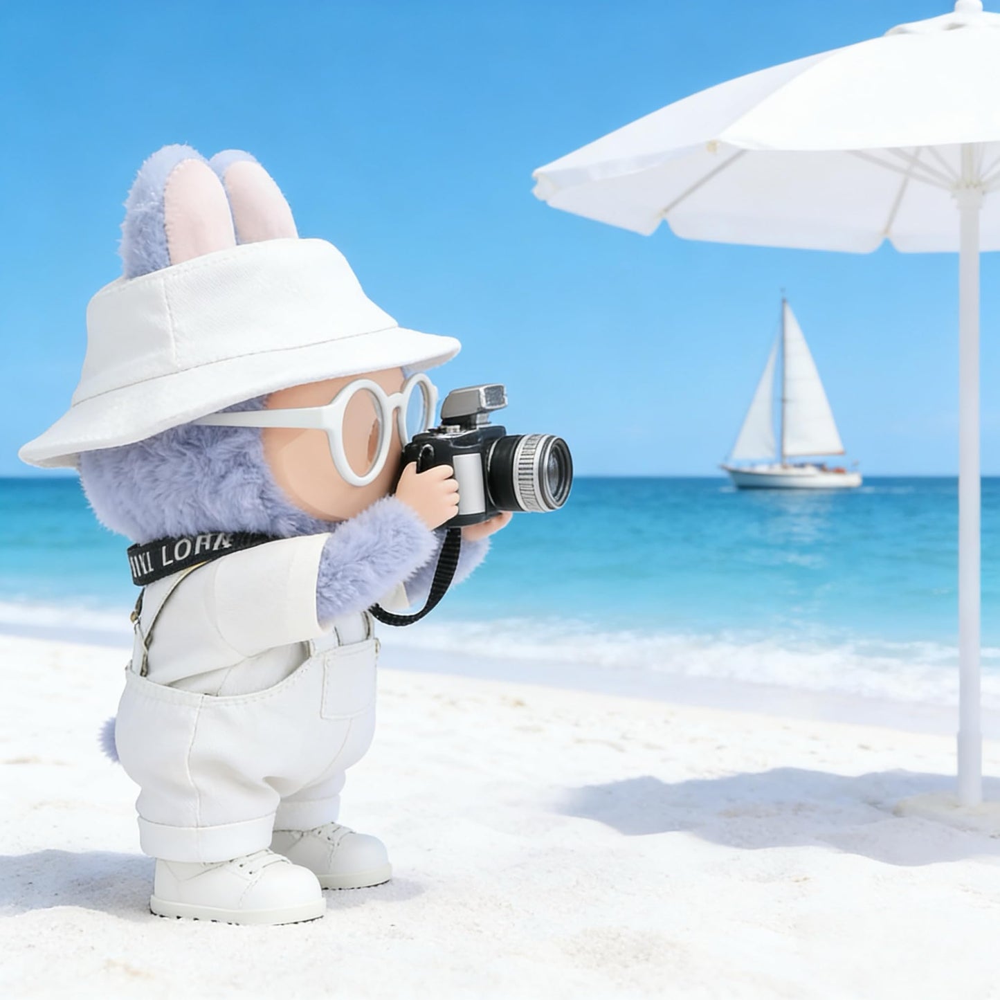 VVQUI 17cm Doll Clothes Set – Hat, Overalls, Shirt, Shoes, Glasses & Camera (White)