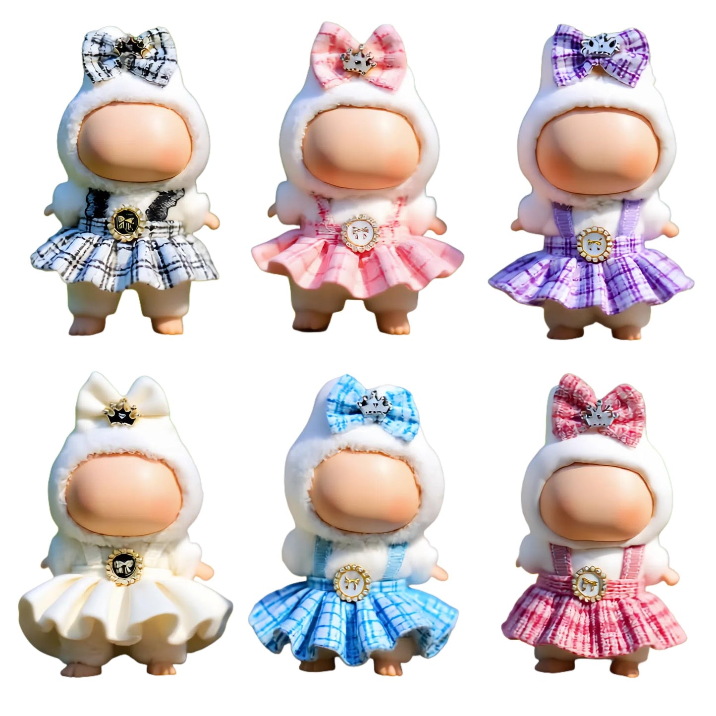 VVQUI 6-Pack 17cm Doll Clothes Set – Plaid Dresses & Hairpins for 17cm Dolls