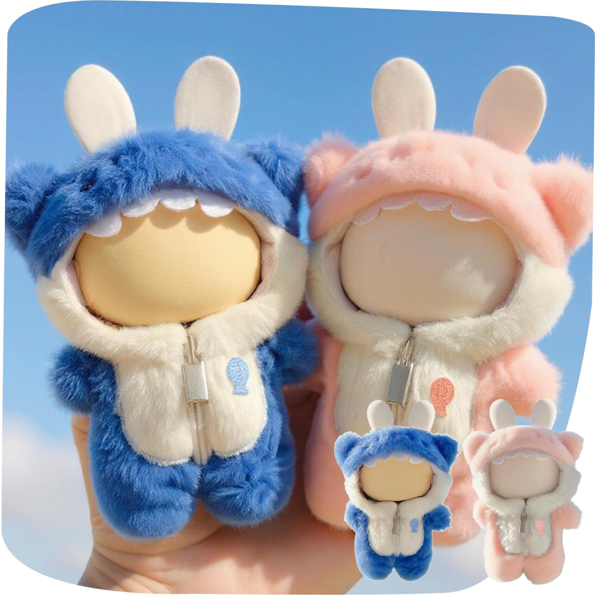 VVQUI 17cm Doll Clothes Set – Blue & Pink Shark Jumpsuits for 17cm Dolls