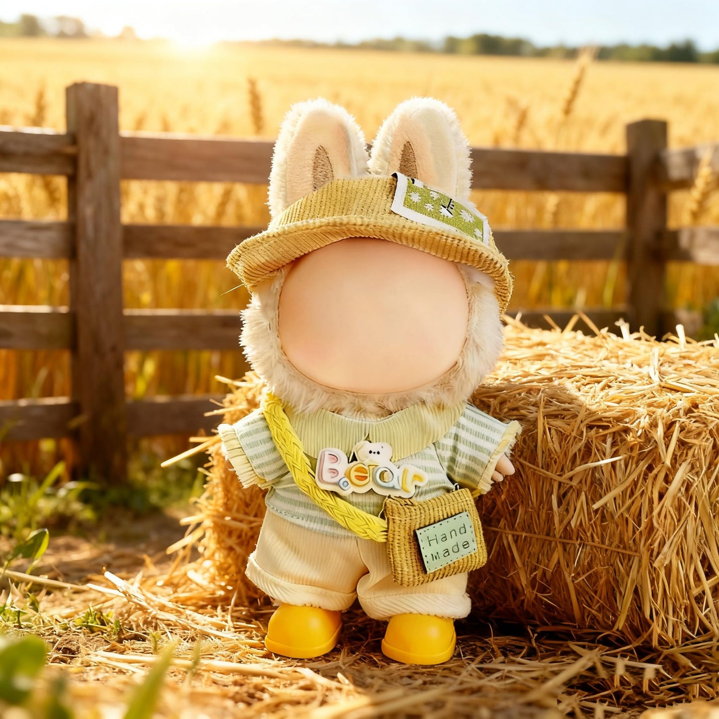 VVQUI 17cm Doll Clothes – 6-Piece Yellow Outfit Set with Hat, Shirt, Pant, Shoes, Glasses & Backpack