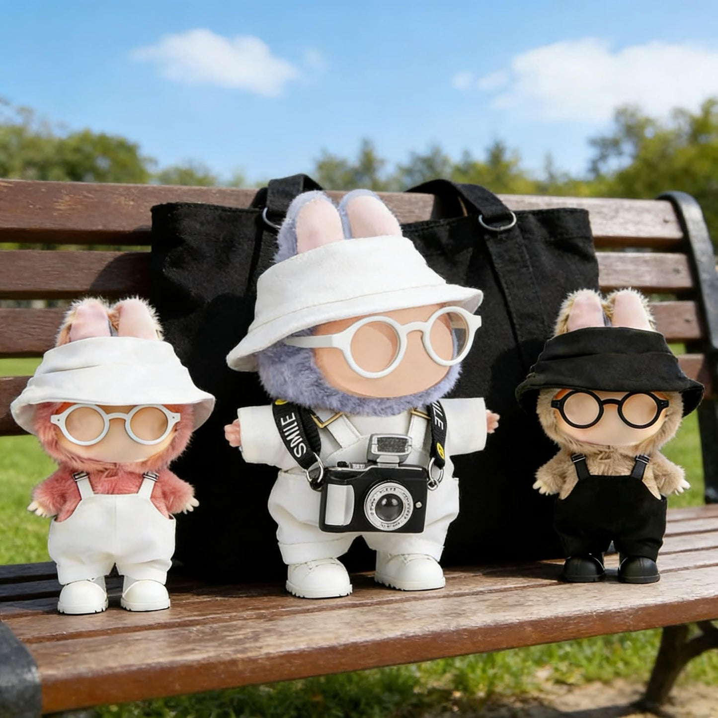VVQUI 17cm Doll Clothes Set – Hat, Overalls, Shirt, Shoes, Glasses & Camera (White)