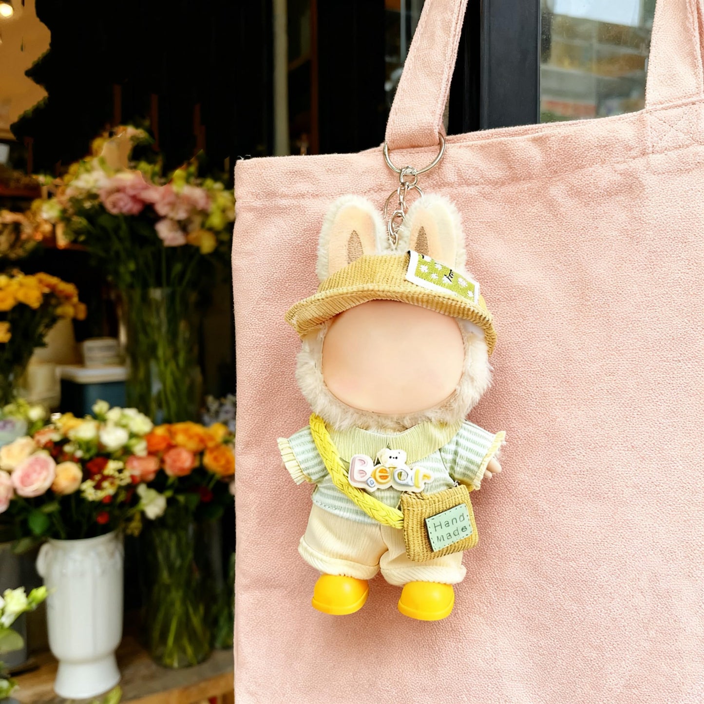 VVQUI 17cm Doll Clothes – 6-Piece Yellow Outfit Set with Hat, Shirt, Pant, Shoes, Glasses & Backpack