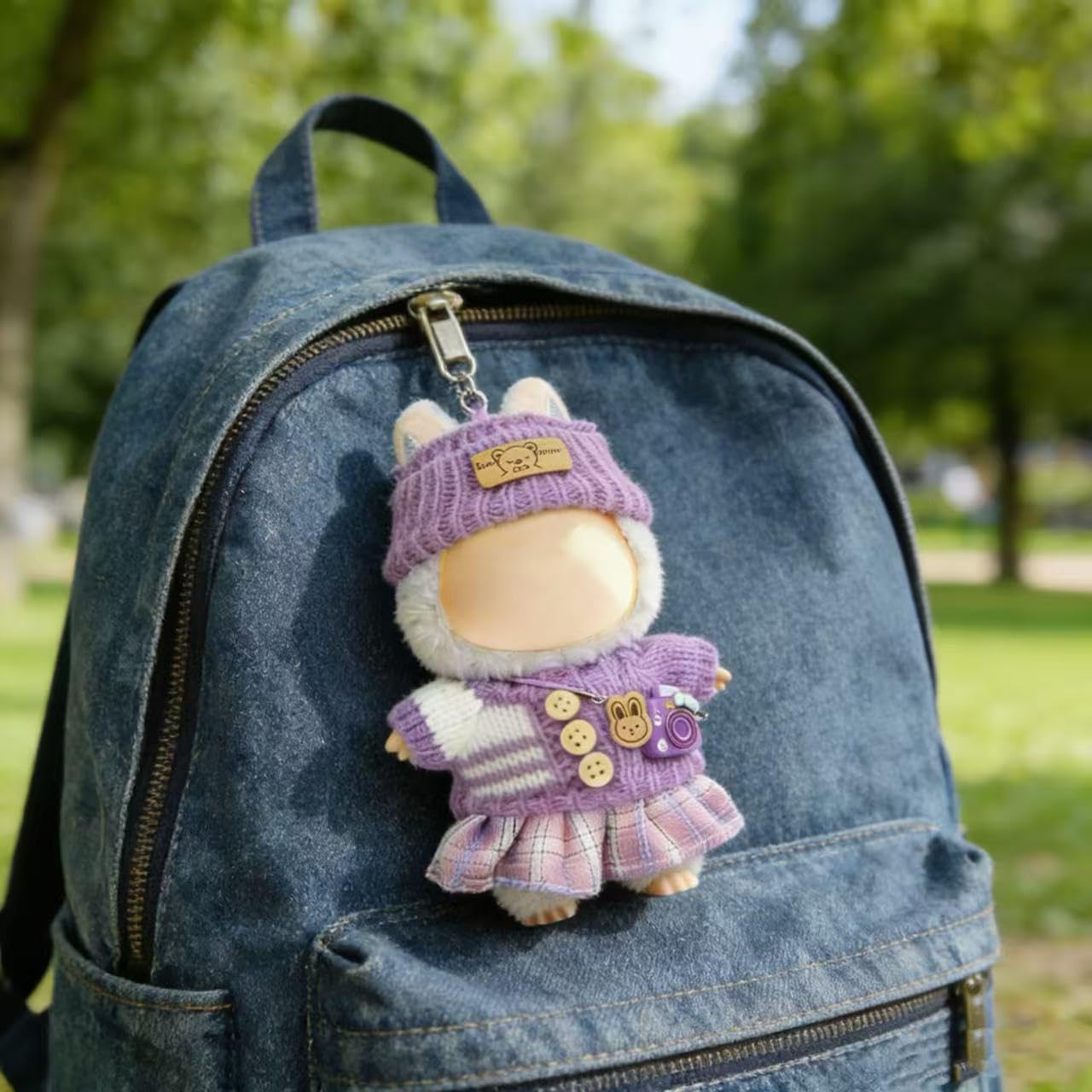 VVQUI 17cm Doll Clothes - 4-Piece Set (No Doll) - Hat, Sweater, Skirt & Mini Camera (Purple)