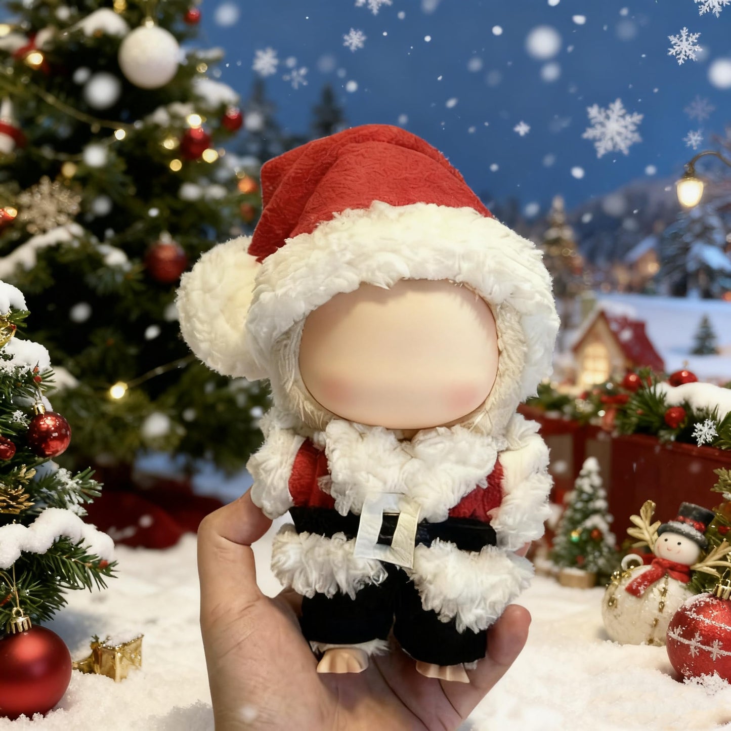VVQUI Christmas Doll Clothes for 17cm Dolls – 4-Piece Crochet Holiday Outfit with Santa Hat