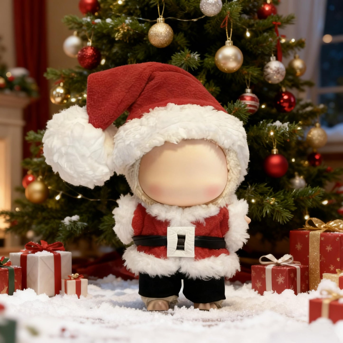 VVQUI Christmas Doll Clothes for 17cm Dolls – 4-Piece Crochet Holiday Outfit with Santa Hat