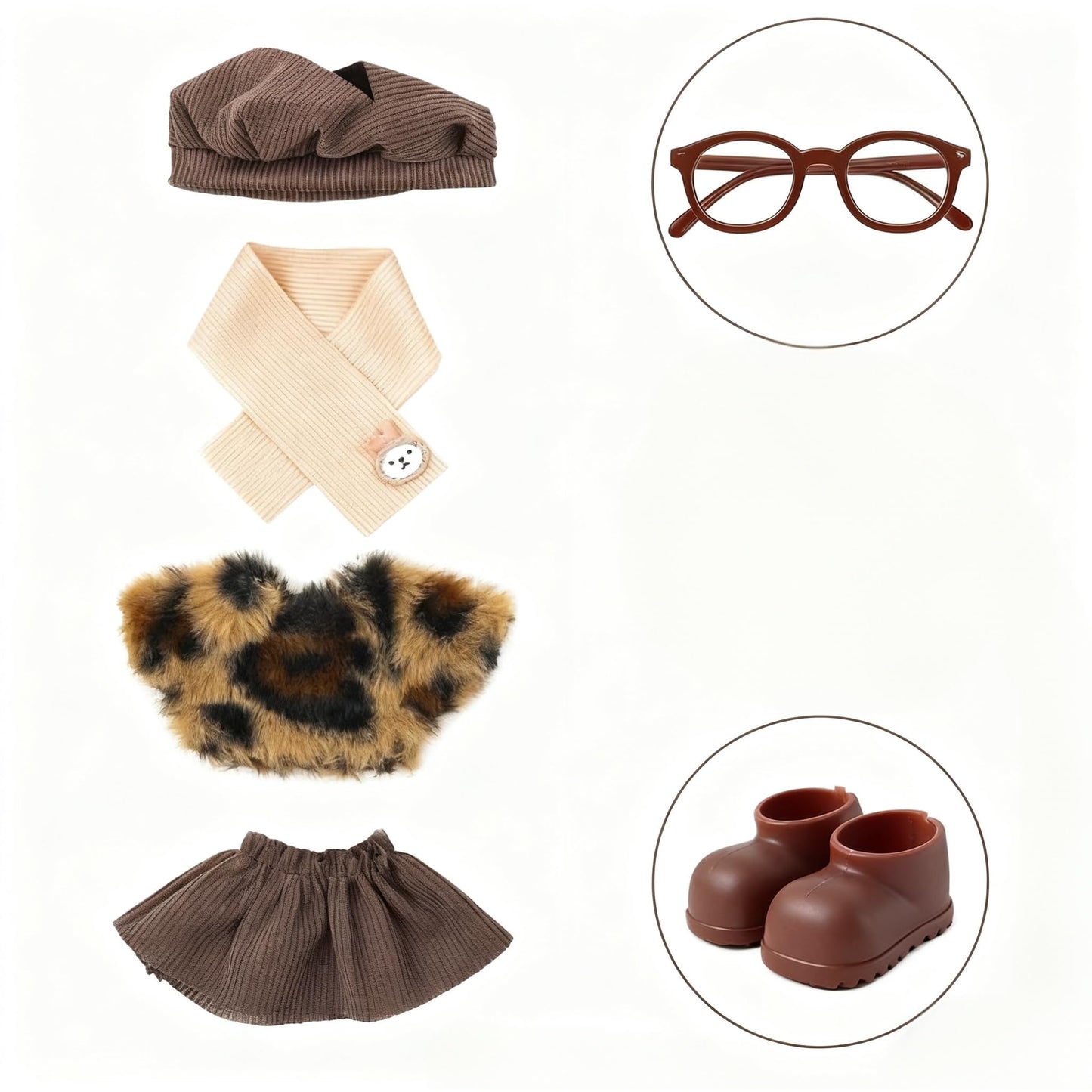 VVQUI 17cm Doll Clothes (NO Doll) – Premium Brown Kawaii Outfit Set with Accessories for 6.7-Inch Dolls