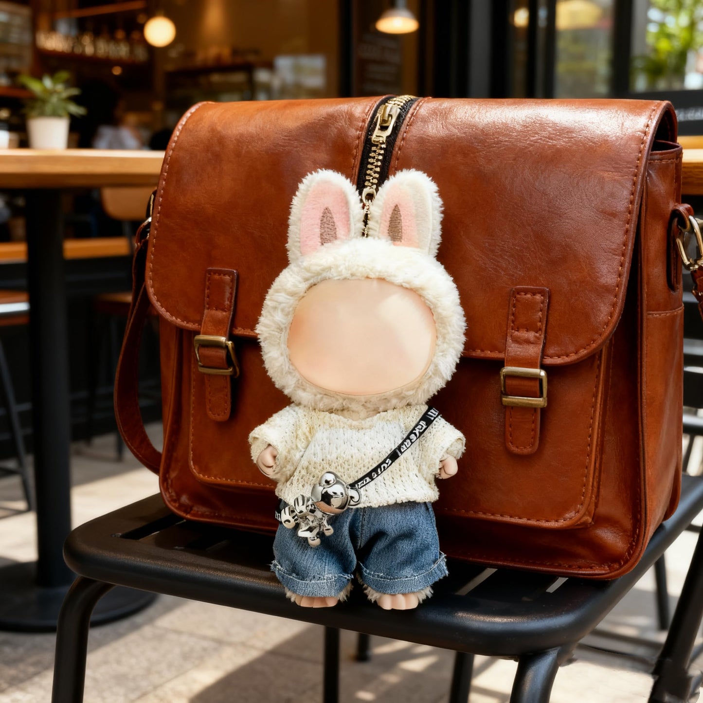 VVQUI Labubu 17cm Doll Clothes – Premium White Kawaii Sweater & Denim Jeans Set
