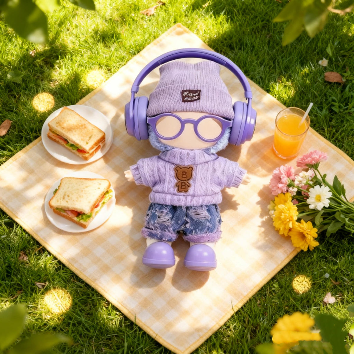 VVQUI 17cm Handcrafted Doll Clothes – 6-Piece Set (Hat, Sweaters, Skirt, Accessories)
