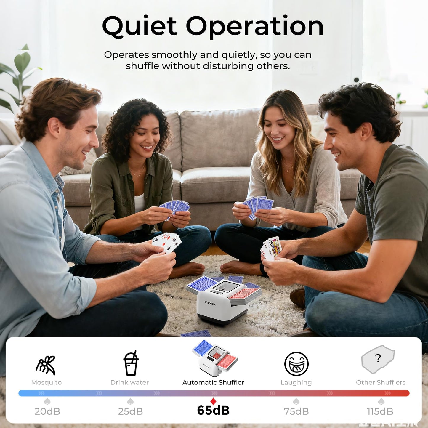 VXXCK Automatic Card Shuffler for 1-2 Decks | Dual Motors, USB-C Rechargeable, Low Noise