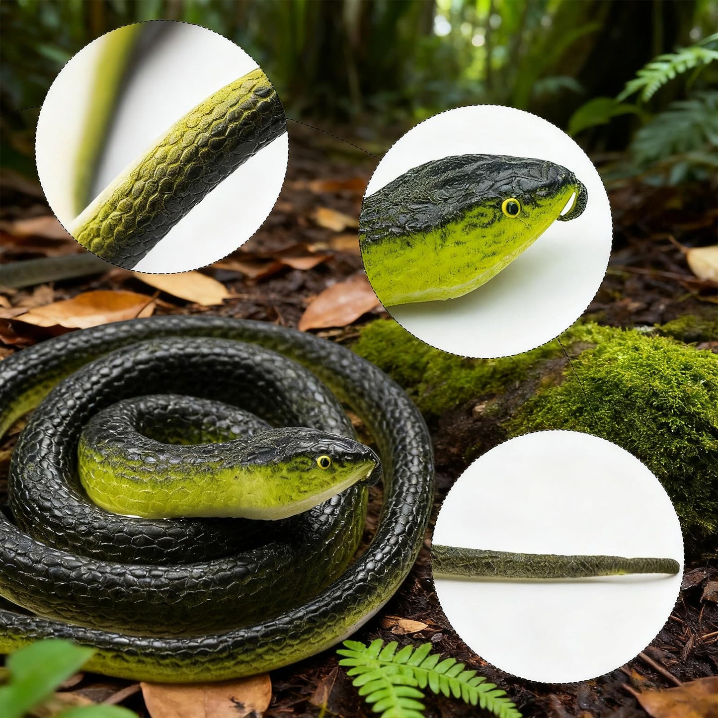 Vynorix Fake Snake Toy Set – 4 Realistic Soft Rubber Snakes for Garden Deterrence, Pranks & Parties