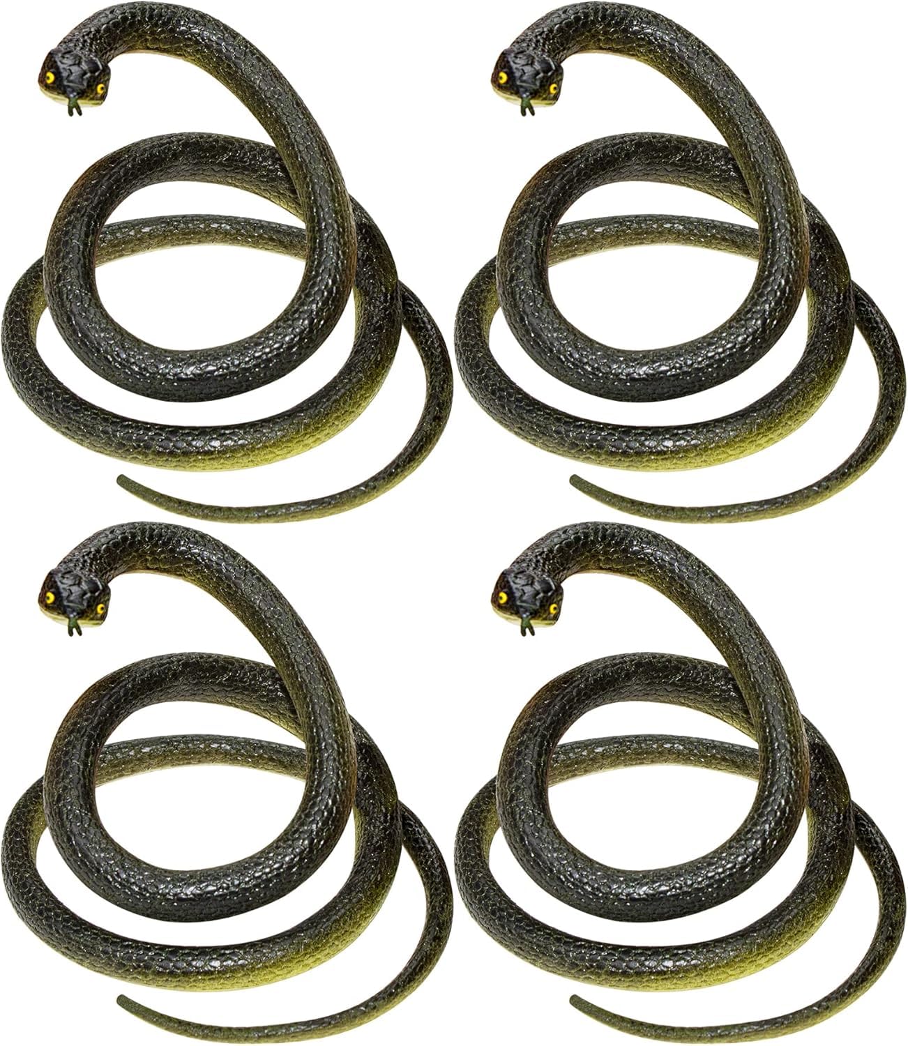 Vynorix Fake Snake Toy Set – 4 Realistic Soft Rubber Snakes for Garden Deterrence, Pranks & Parties