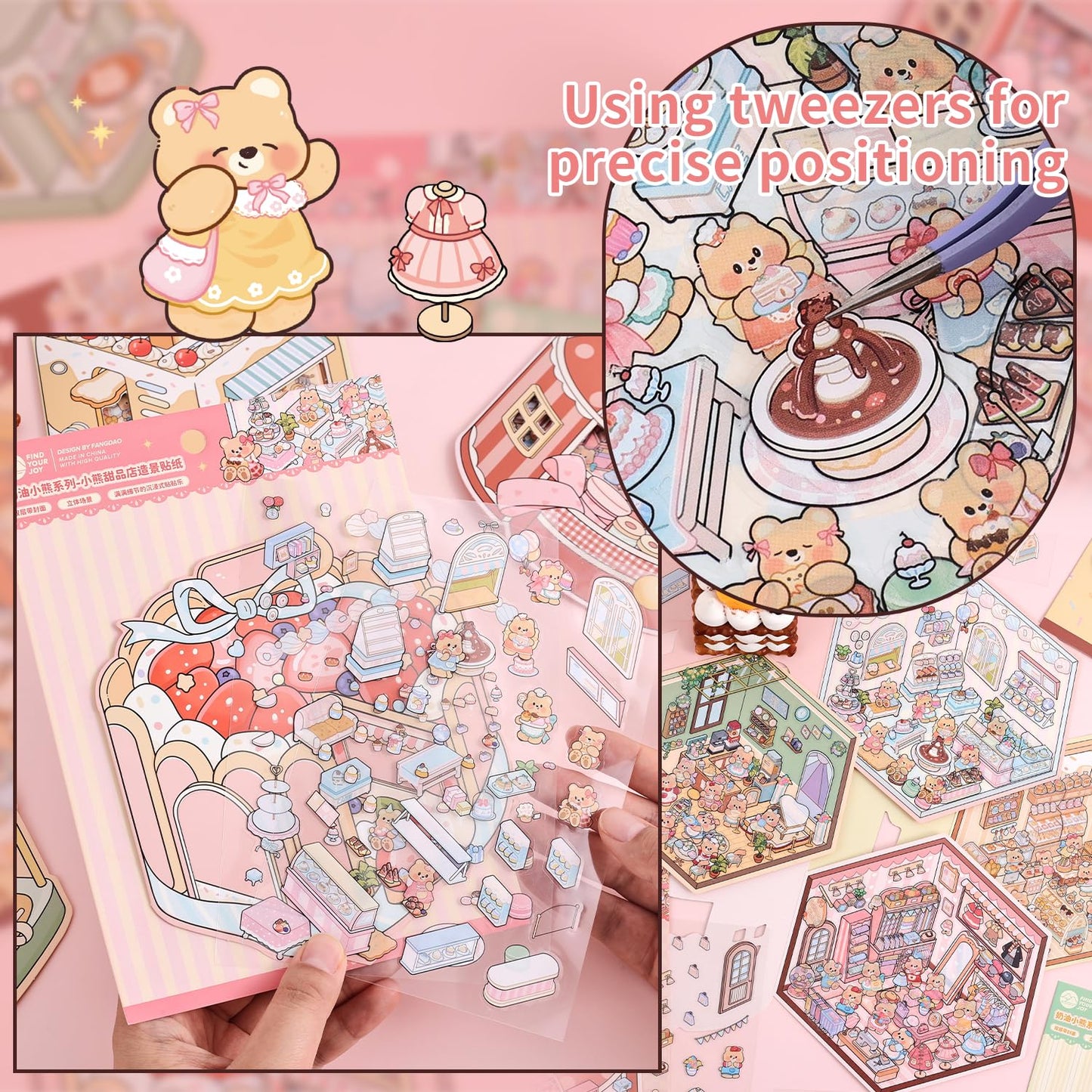 VYRANA 3D Scene Stickers – 4 DIY Mini Shop Sets for Clothing, Coffee, Bakery & Dessert