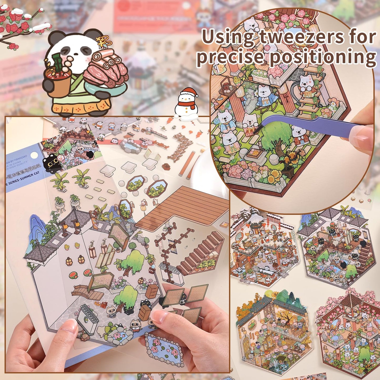 VYRANA Girls 3D Miniature Scene Stickers – 4 DIY House Sticker Sets for Lunar New Year & Seasonal Decor