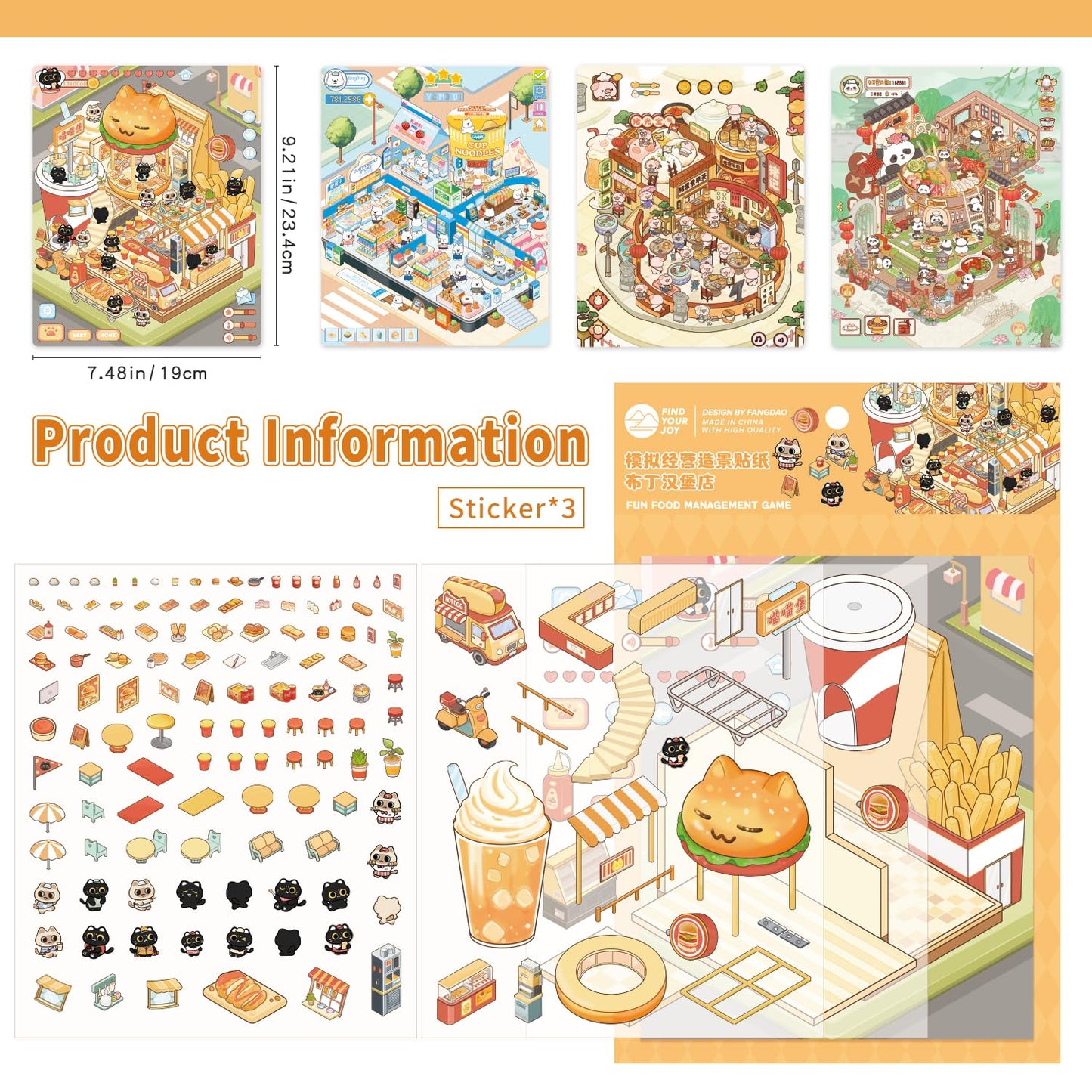 VYRANA 3D Mini Store Sticker Set – 4 DIY Scenes (Burger, Hot Pot, Convenience, Breakfast)