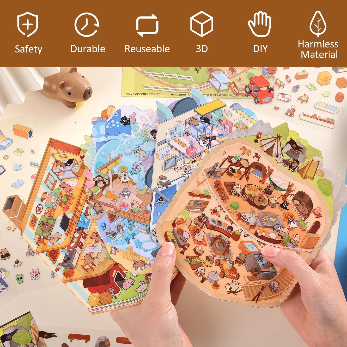 VYRANA Girls 3D Miniature Scene Stickers – 4 World Adventure DIY Sets (Space, Cave, Farm, Underwater)