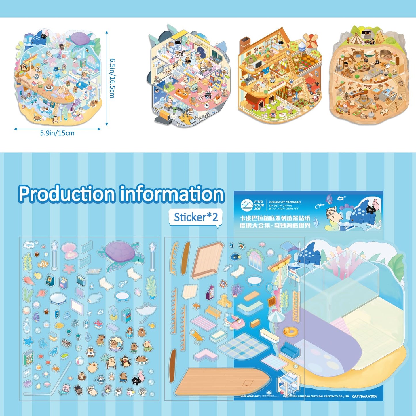 VYRANA Girls 3D Miniature Scene Stickers – 4 World Adventure DIY Sets (Space, Cave, Farm, Underwater)