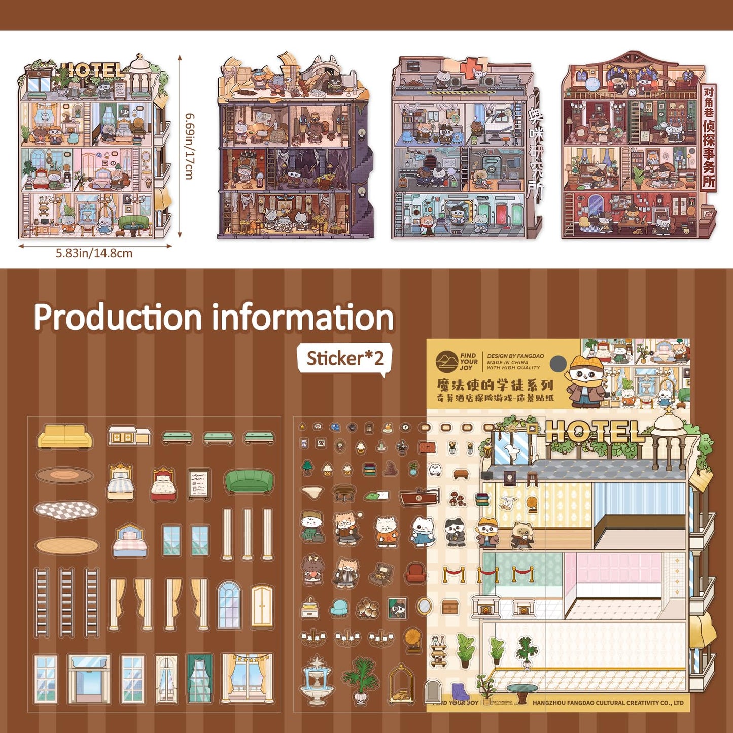 VYRANA Girls 3D Miniature Scene Stickers – 4 DIY House Theme Sets