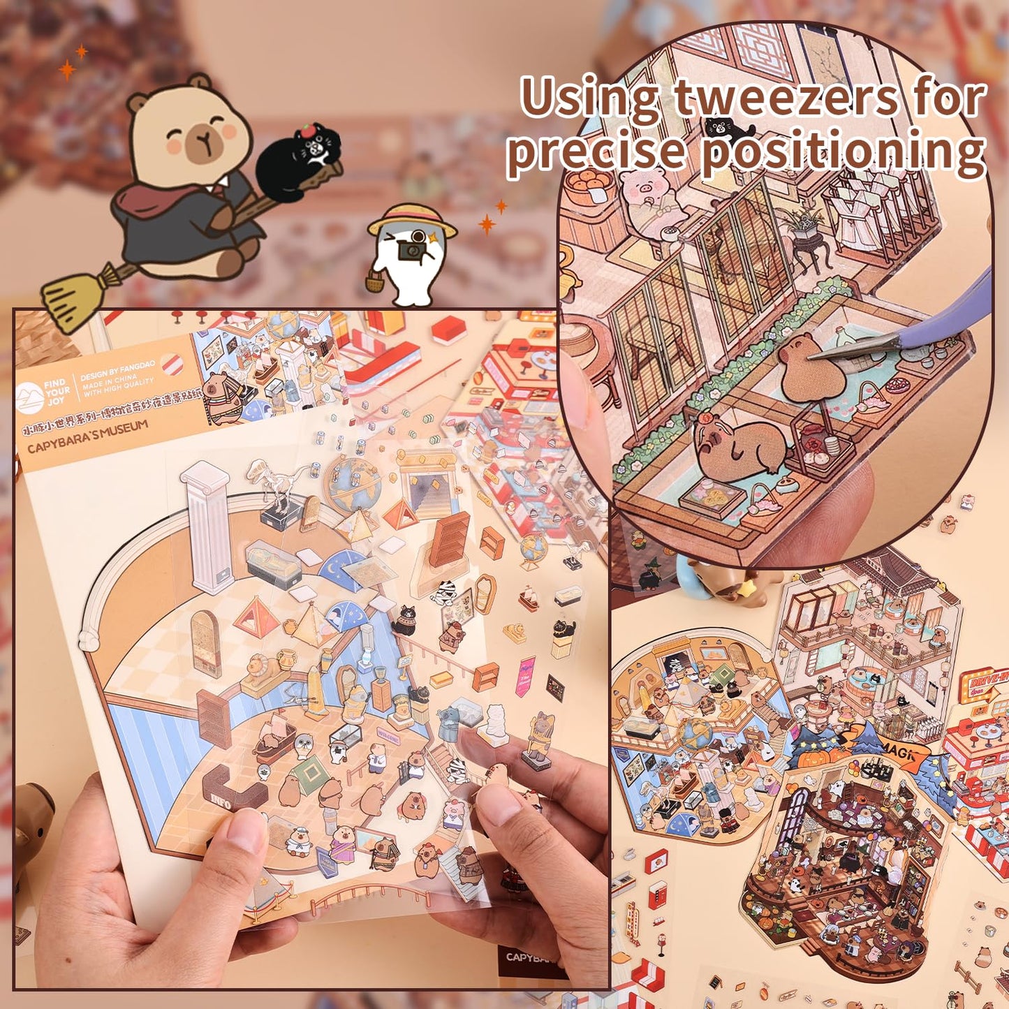 VYRANA Girls 3D Miniature Scene Stickers – 4 DIY World Travel Sets for Creative Play