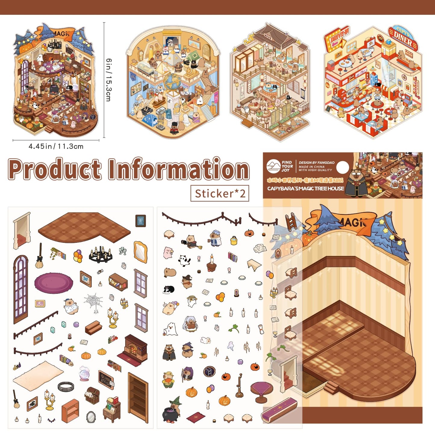 VYRANA Girls 3D Miniature Scene Stickers – 4 DIY World Travel Sets for Creative Play