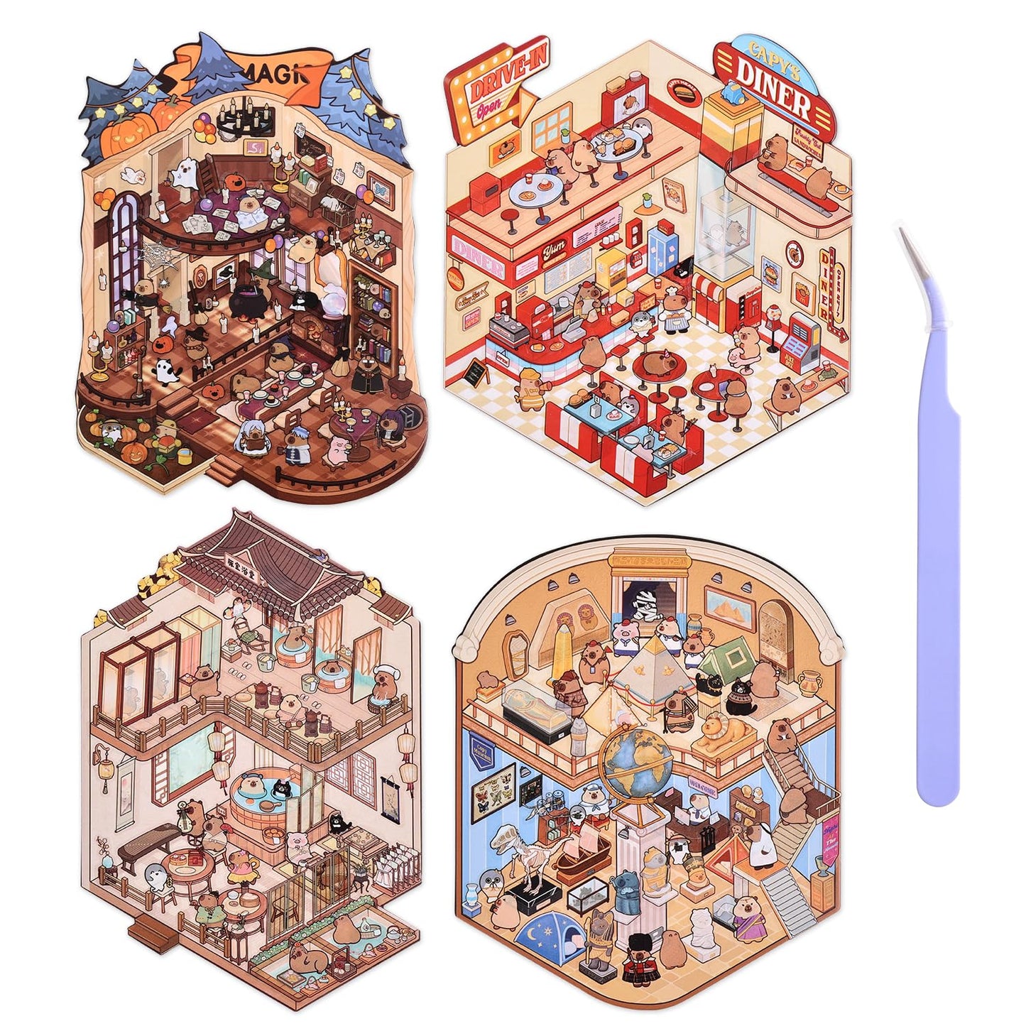 VYRANA Girls 3D Miniature Scene Stickers – 4 DIY World Travel Sets for Creative Play