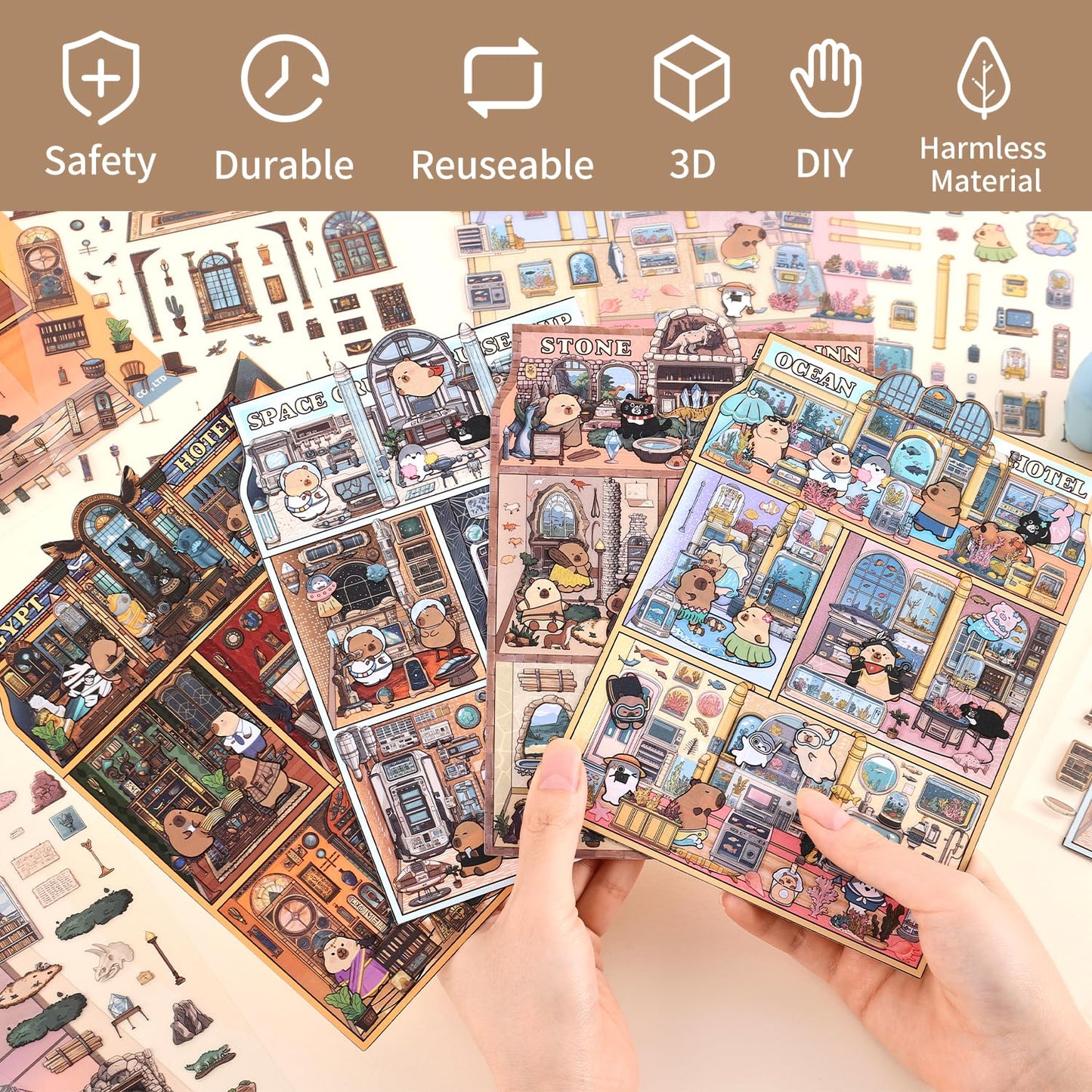 VYRANA Girls 3D Miniature Scene Stickers – 4 DIY Themes with Tweezer