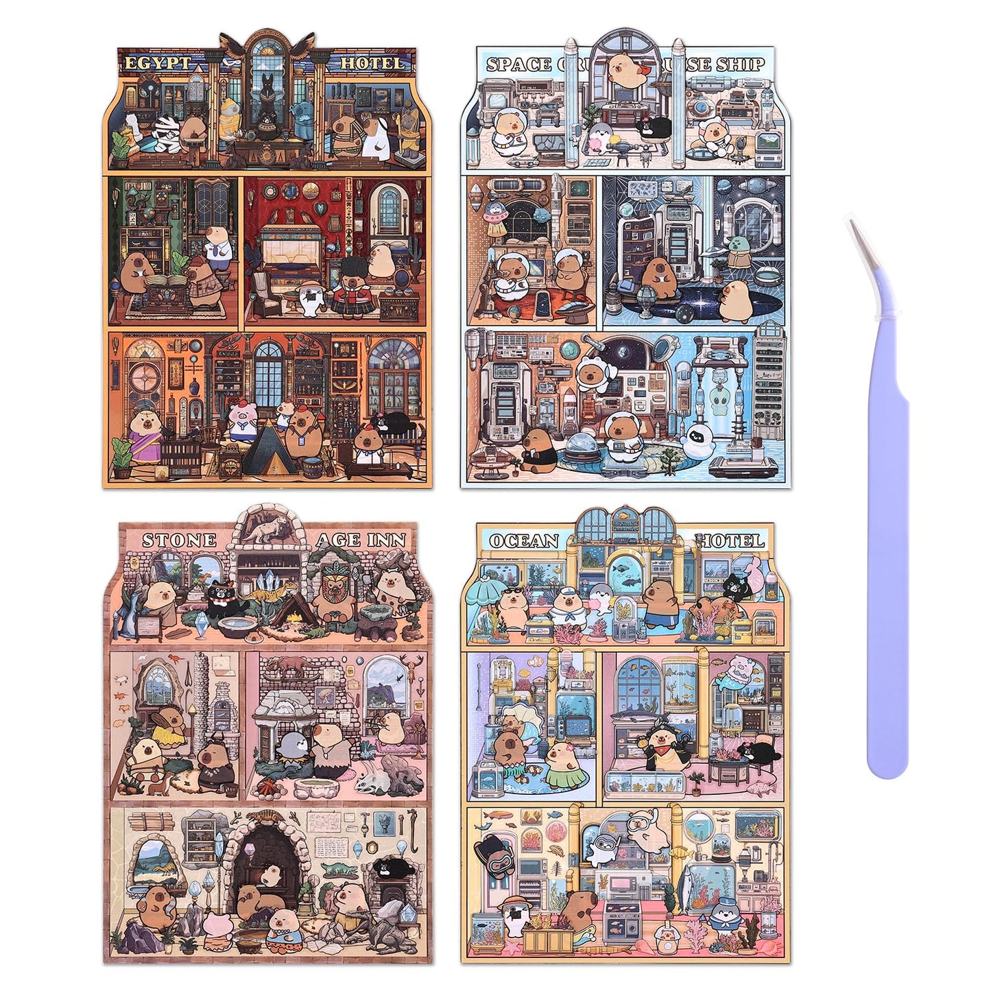 VYRANA Girls 3D Miniature Scene Stickers – 4 DIY Themes with Tweezer