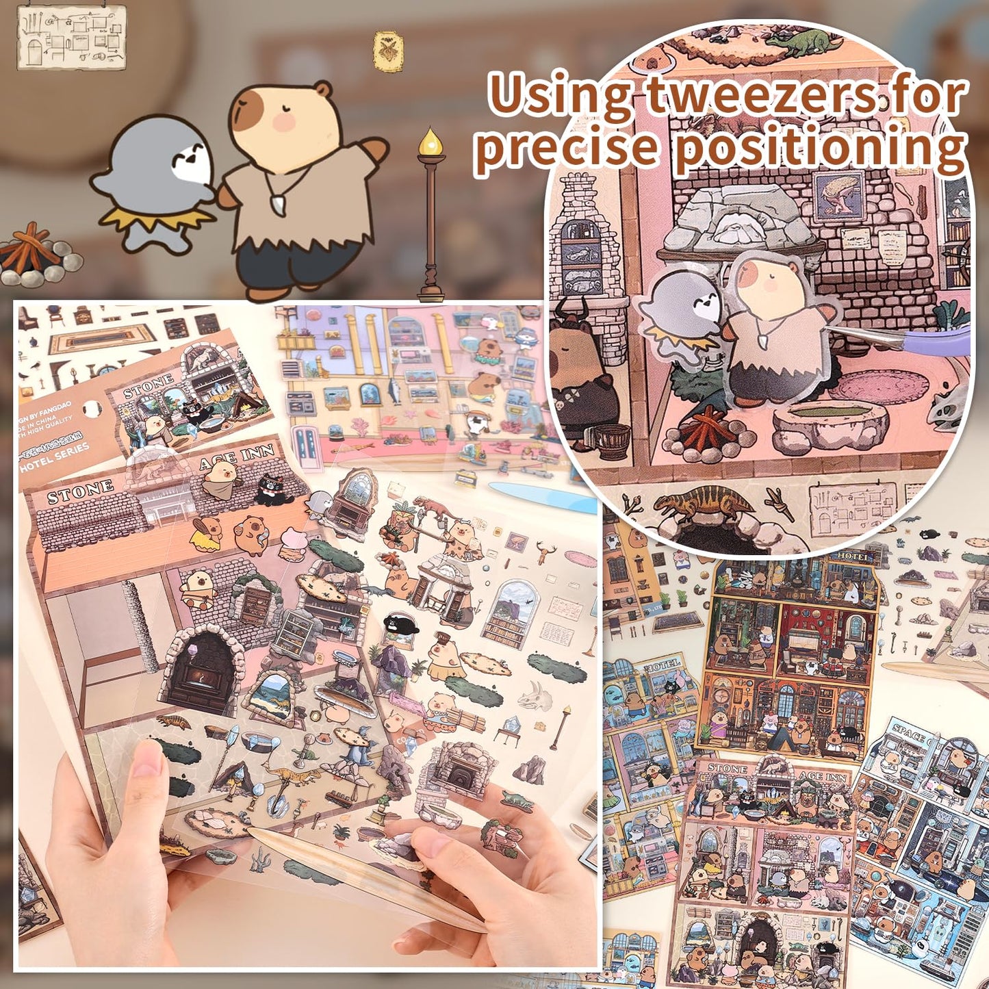 VYRANA Girls 3D Miniature Scene Stickers – 4 DIY Themes with Tweezer