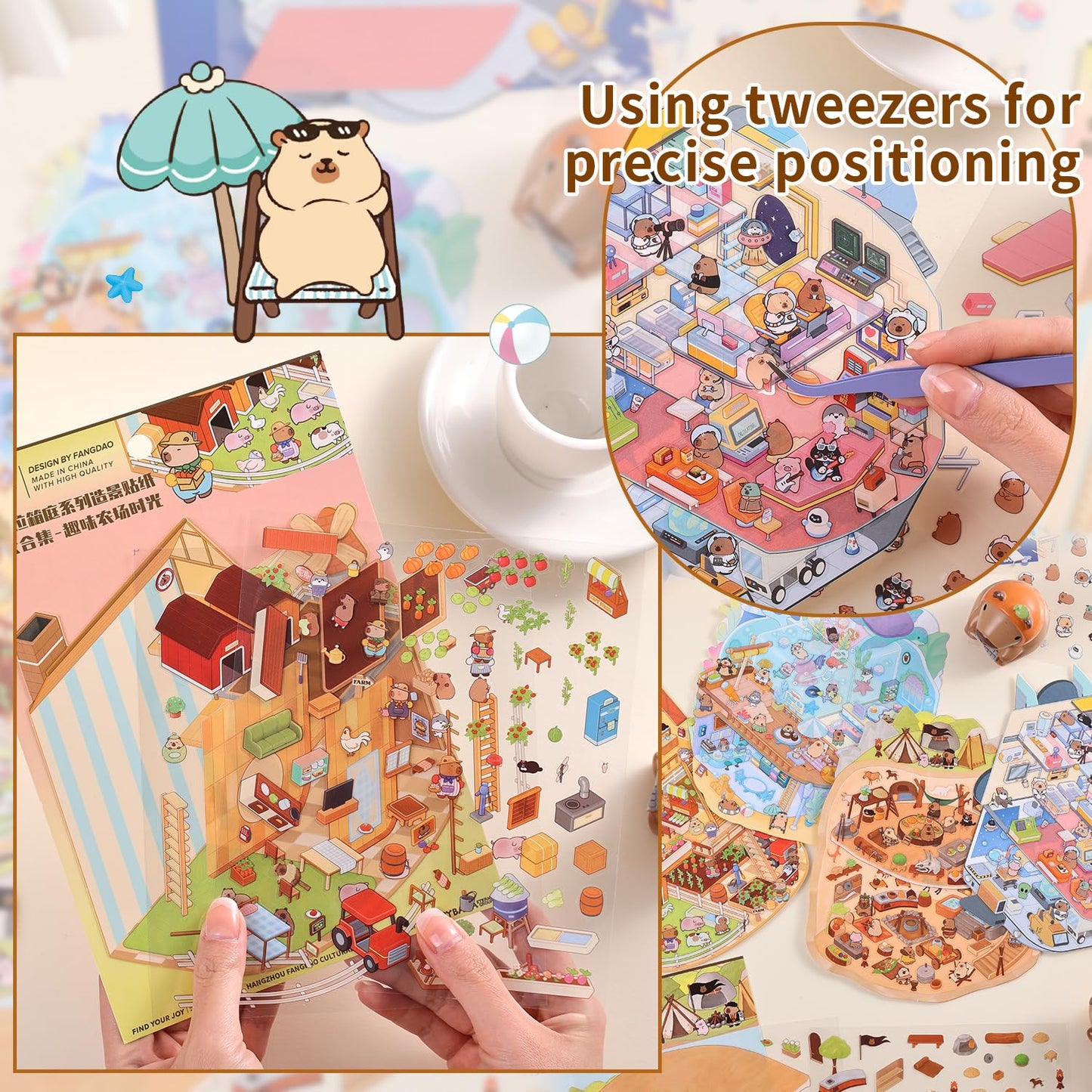 VYRANA Girls 3D Miniature Scene Stickers – 4 World Adventure DIY Sets (Space, Cave, Farm, Underwater)