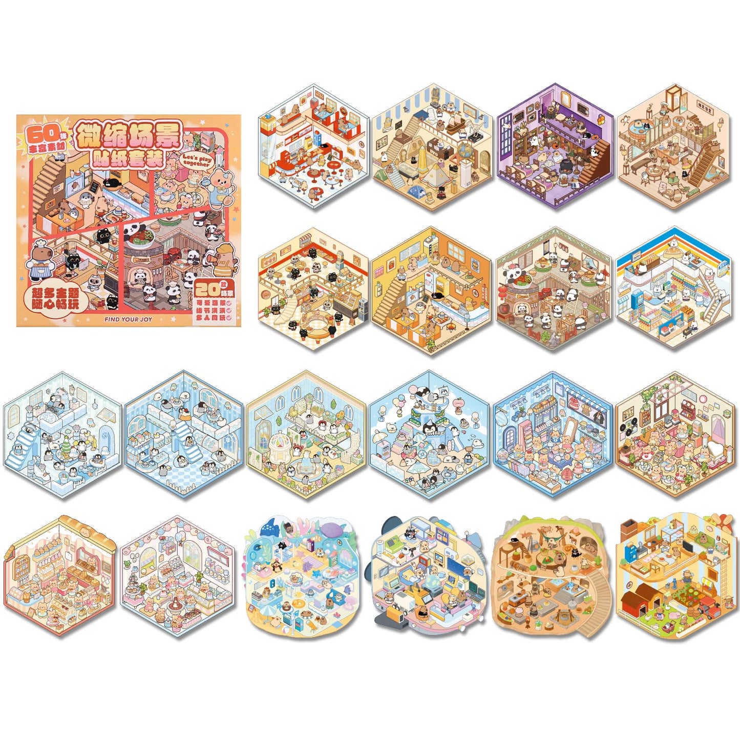 VYRANA Girls 3D Miniature Scene Stickers – 20 DIY 3D House Sticker Sets