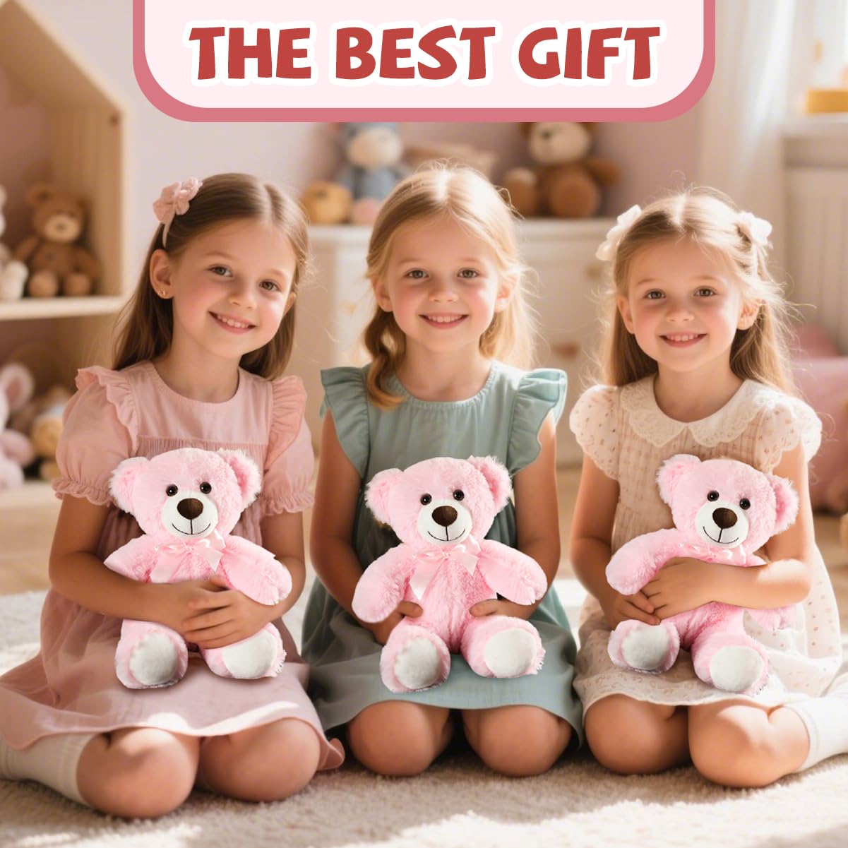 VYUSIT 3 Pcs Pink Teddy Bear Plush Set – 13.5 Inch Cuddly Stuffed Animals for Kids, Gifts, and Decor
