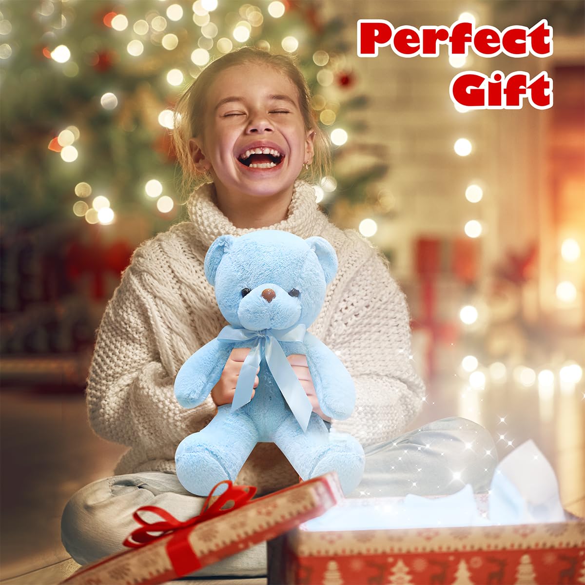 VYUSIT Blue Teddy Bear Plush – 12-Inch Cuddly Stuffed Bear for Kids