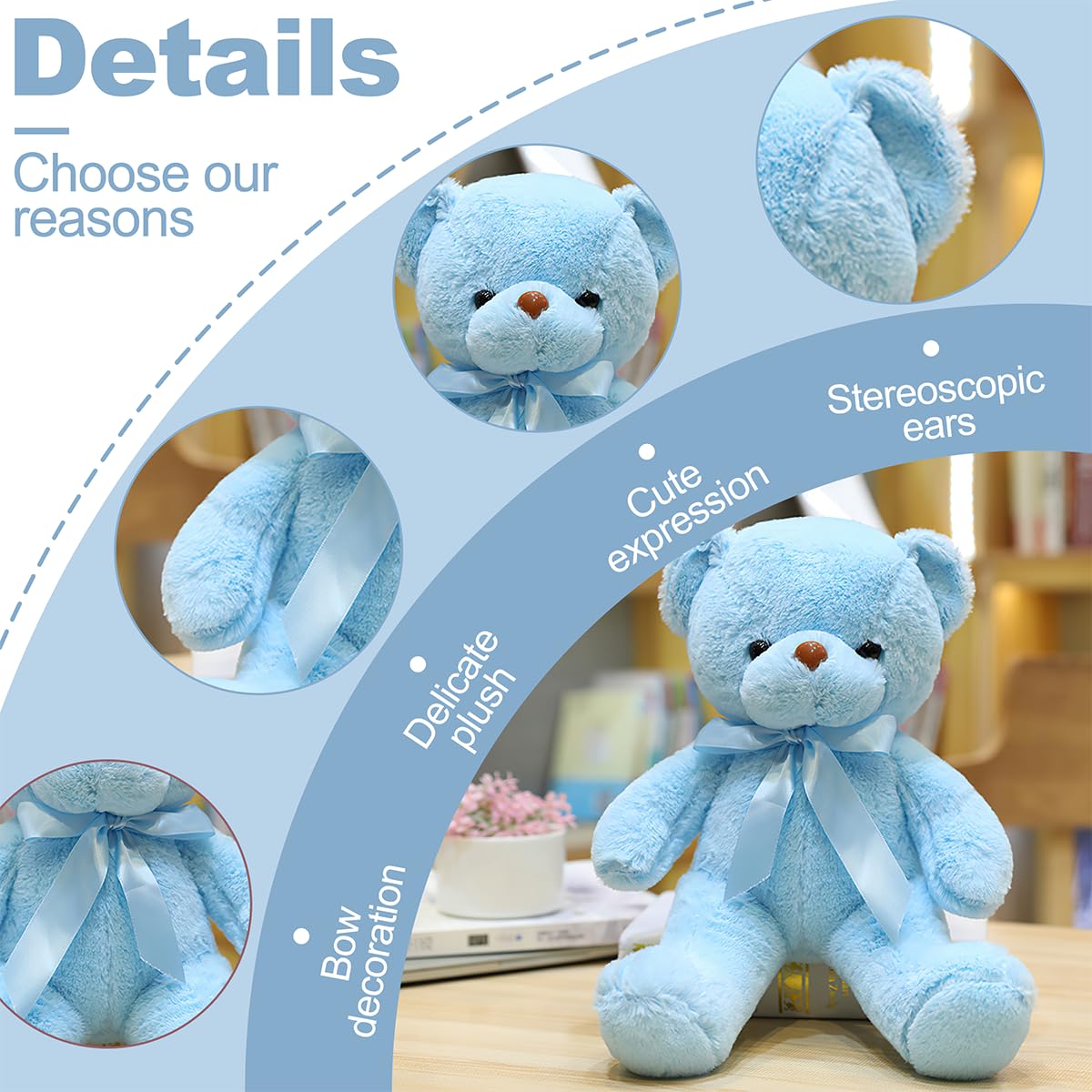 VYUSIT Blue Teddy Bear Plush – 12-Inch Cuddly Stuffed Bear for Kids