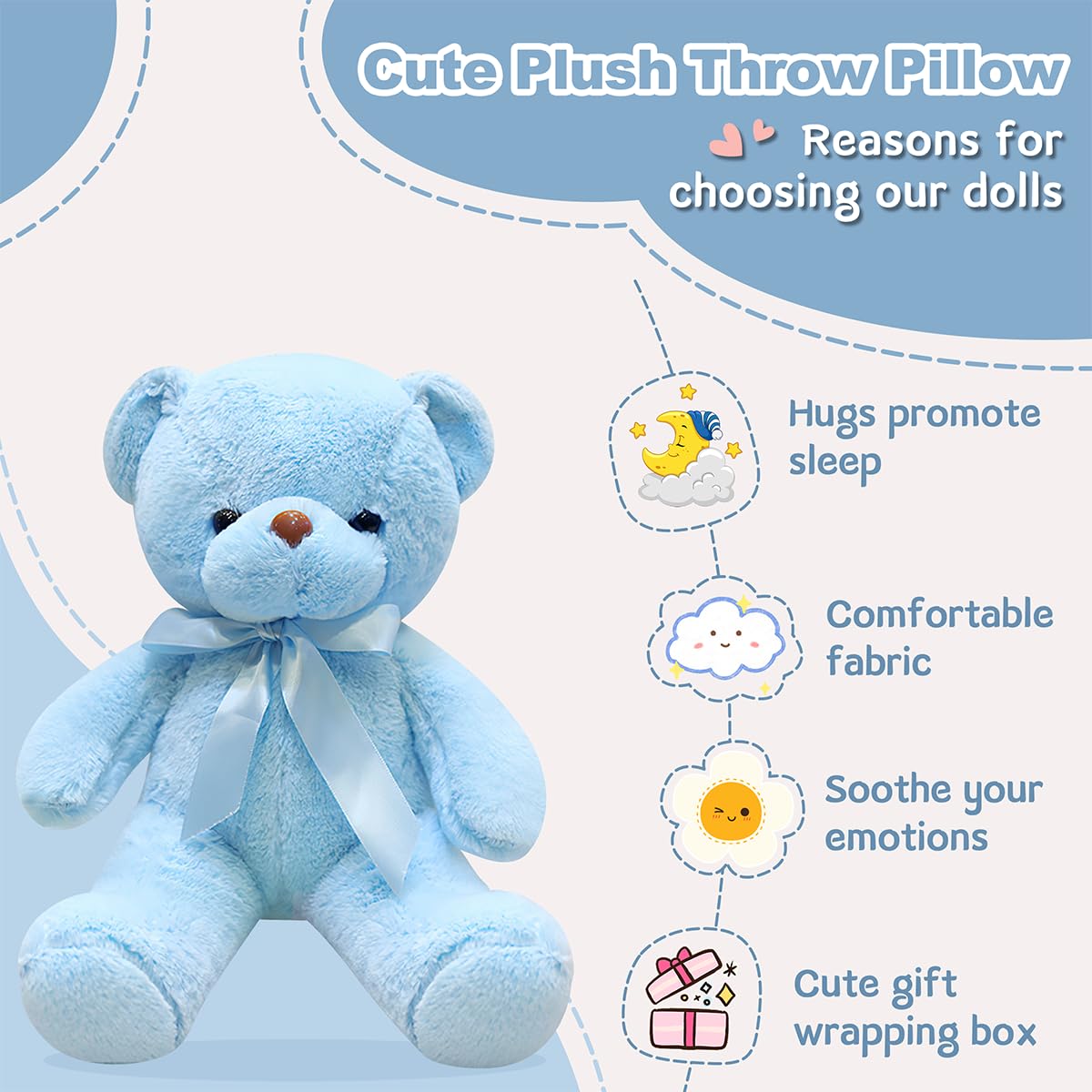 VYUSIT Blue Teddy Bear Plush – 12-Inch Cuddly Stuffed Bear for Kids