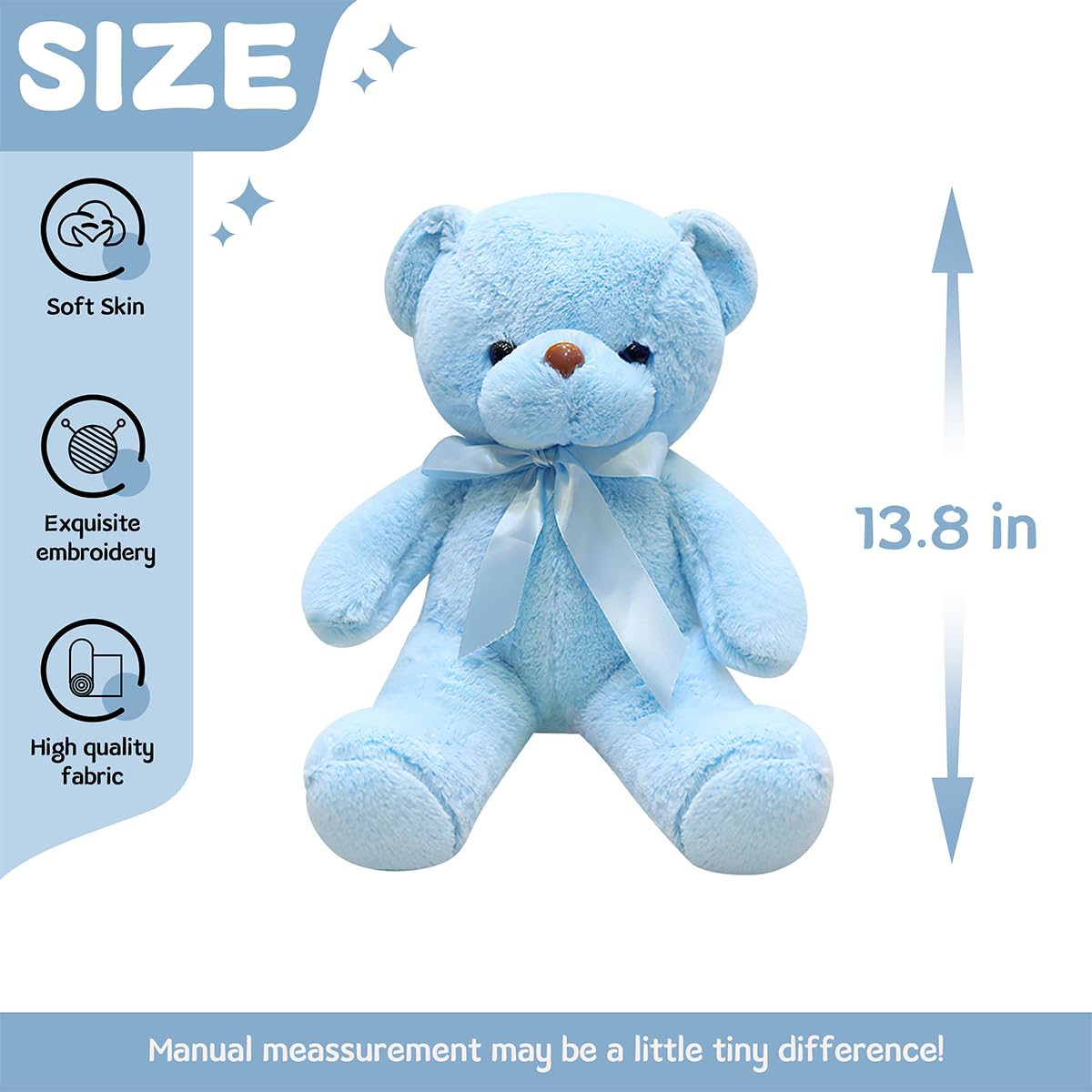 VYUSIT Blue Teddy Bear Plush – 12-Inch Cuddly Stuffed Bear for Kids