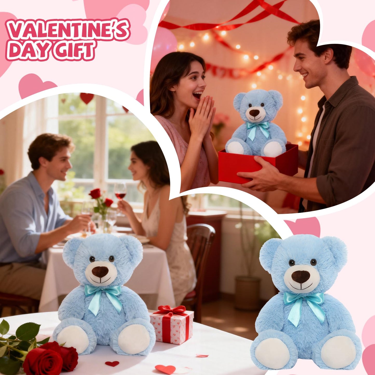 VYUSIT 3-Pack Blue Teddy Bears – 13.5-Inch Plush Stuffed Animals Bulk Gift Pack