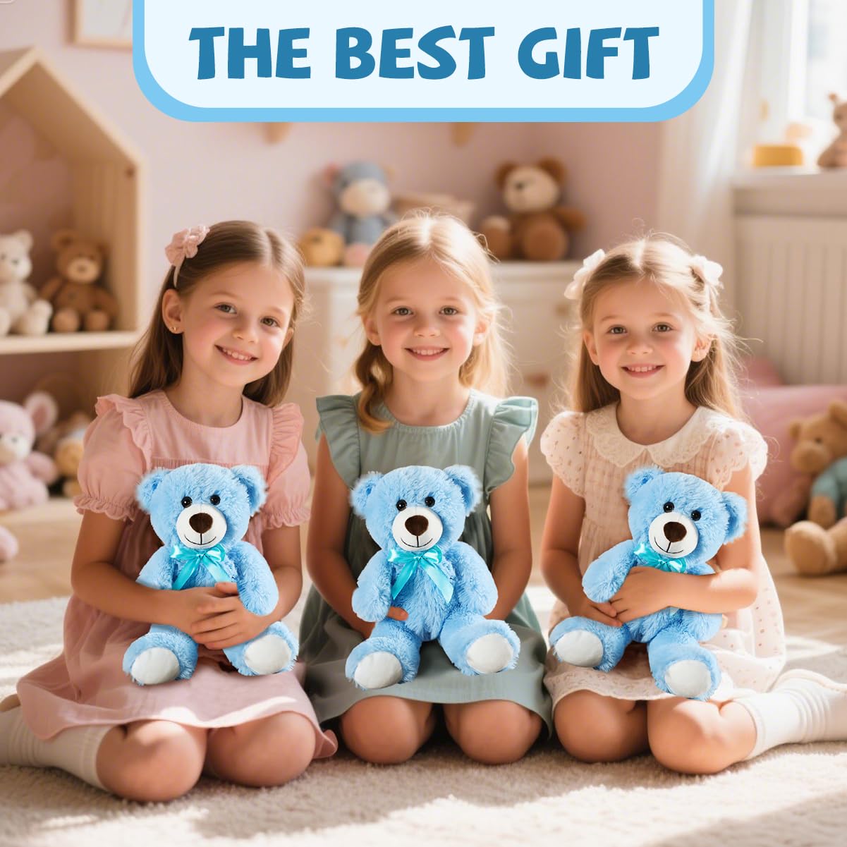 VYUSIT 3-Pack Blue Teddy Bears – 13.5-Inch Plush Stuffed Animals Bulk Gift Pack