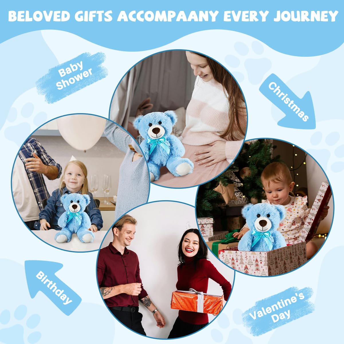 VYUSIT 3-Pack Blue Teddy Bears – 13.5-Inch Plush Stuffed Animals Bulk Gift Pack