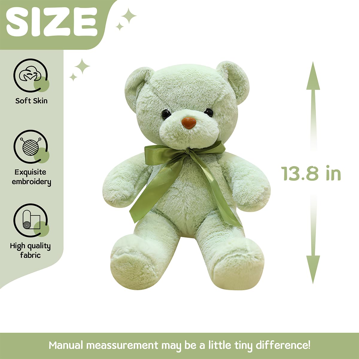 VYUSIT Green Teddy Bear 13.4” Plush – Soft Small Stuffed Bear for Kids, Gifts & Special Occasions
