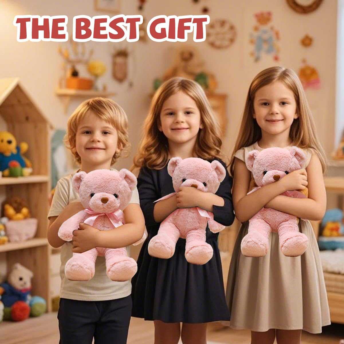 VYUSIT 3 Pcs Pink Teddy Bear Plush – 13.4-Inch Cute Cuddly Stuffed Animals for Kids