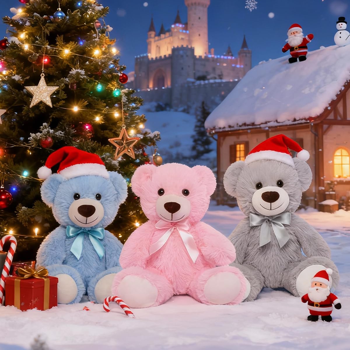 VYUSIT 3 Pcs Pink Teddy Bear Plush Set – 13.5 Inch Cuddly Stuffed Animals for Kids, Gifts, and Decor