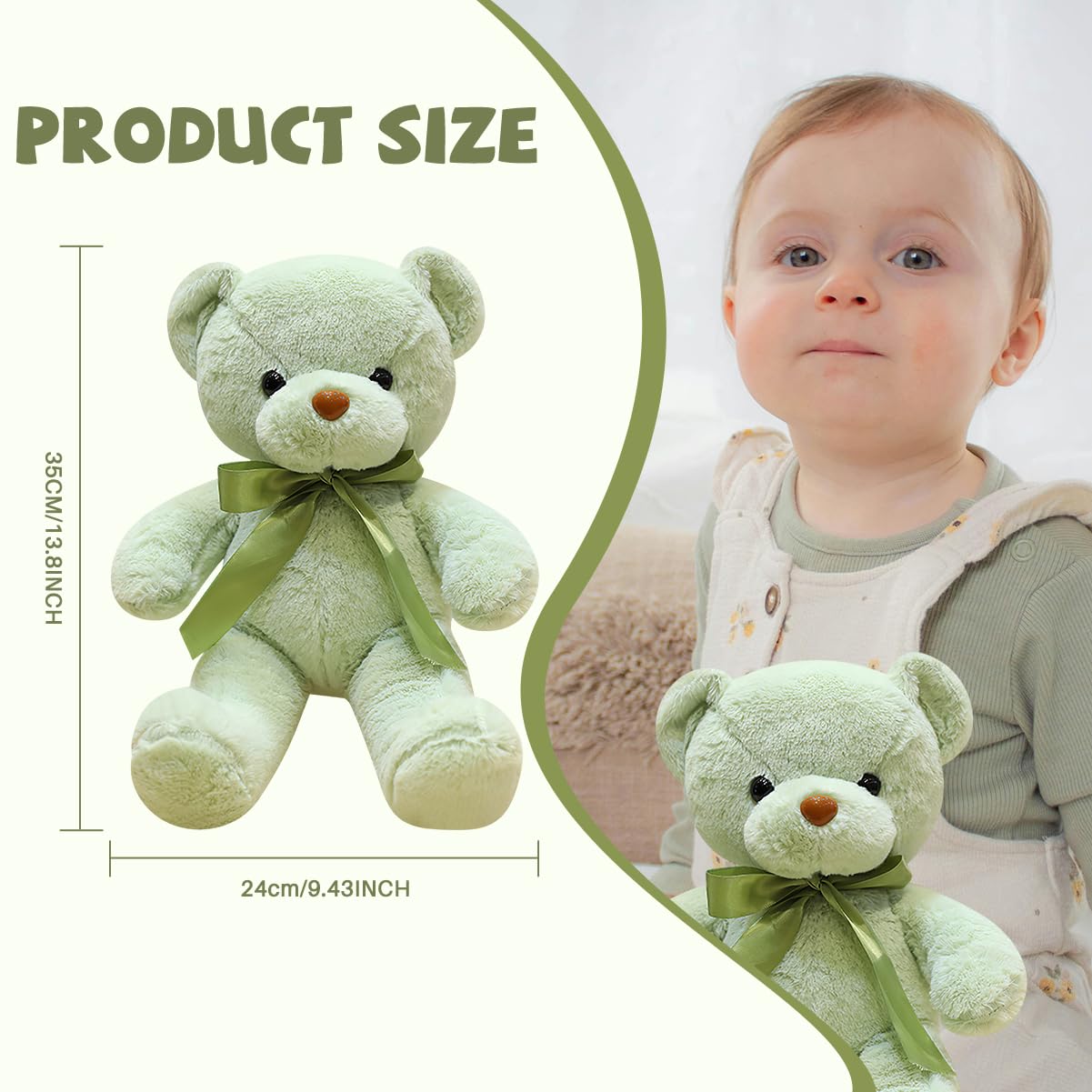 VYUSIT 3 Pcs Green Teddy Bears Bulk – 13.4 Inch Soft Plush Toys for Kids & Gifts