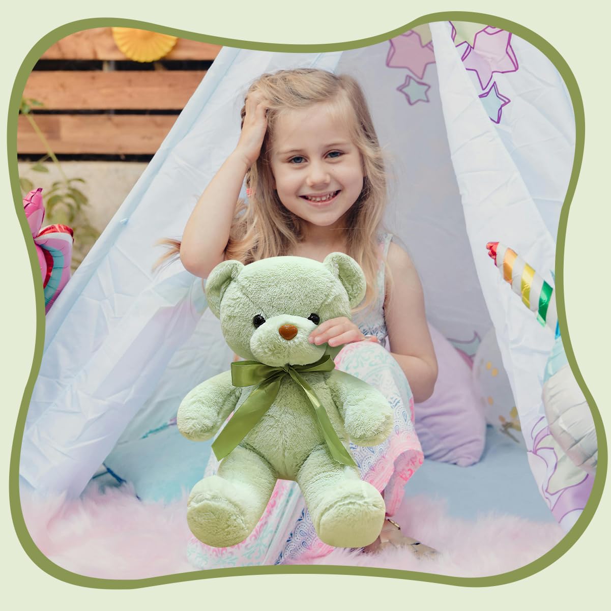 VYUSIT 3 Pcs Green Teddy Bears Bulk – 13.4 Inch Soft Plush Toys for Kids & Gifts